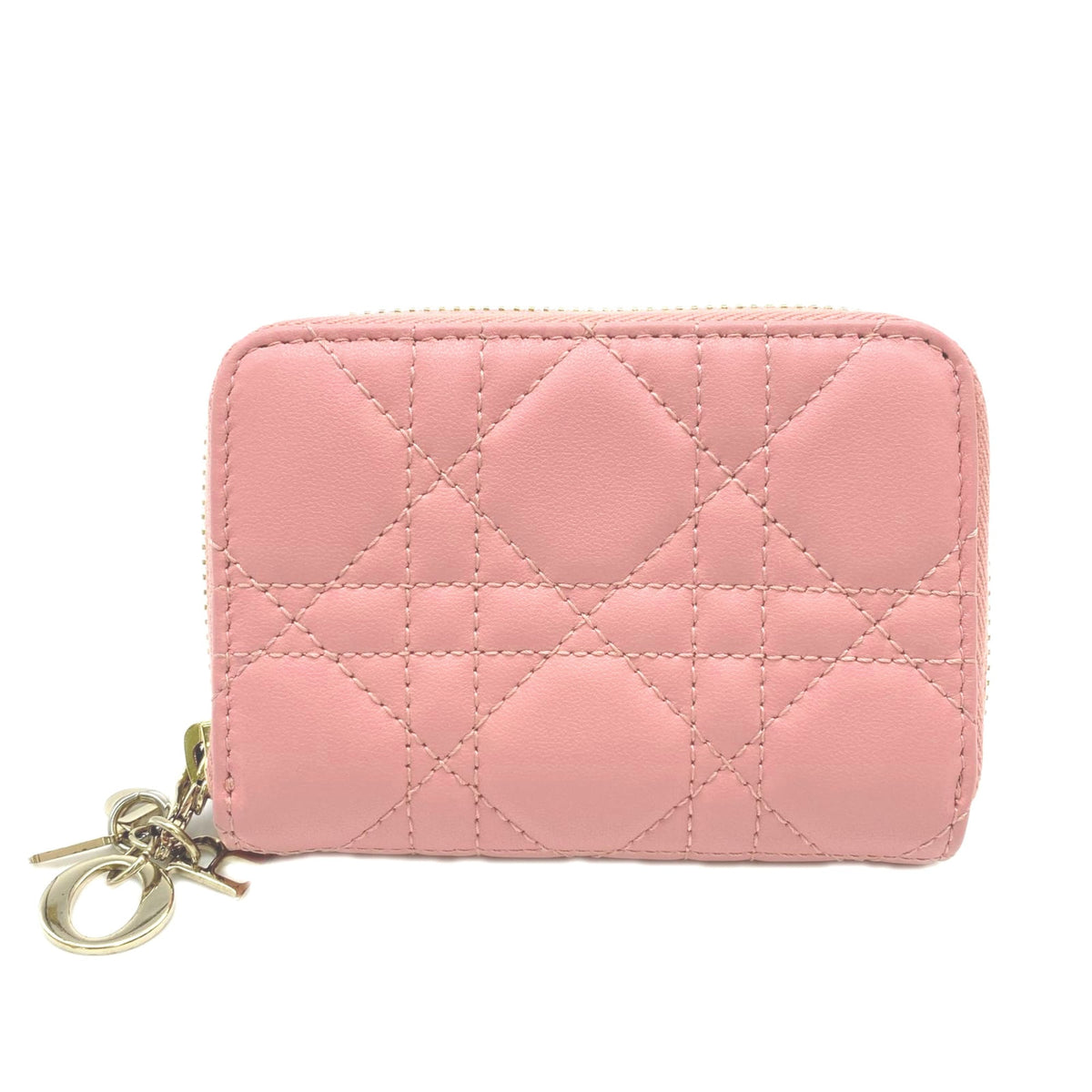 Christian Dior Cannage/Lady Dior Pink Leather Coin Purse/Coin Case (Pre-Owned)