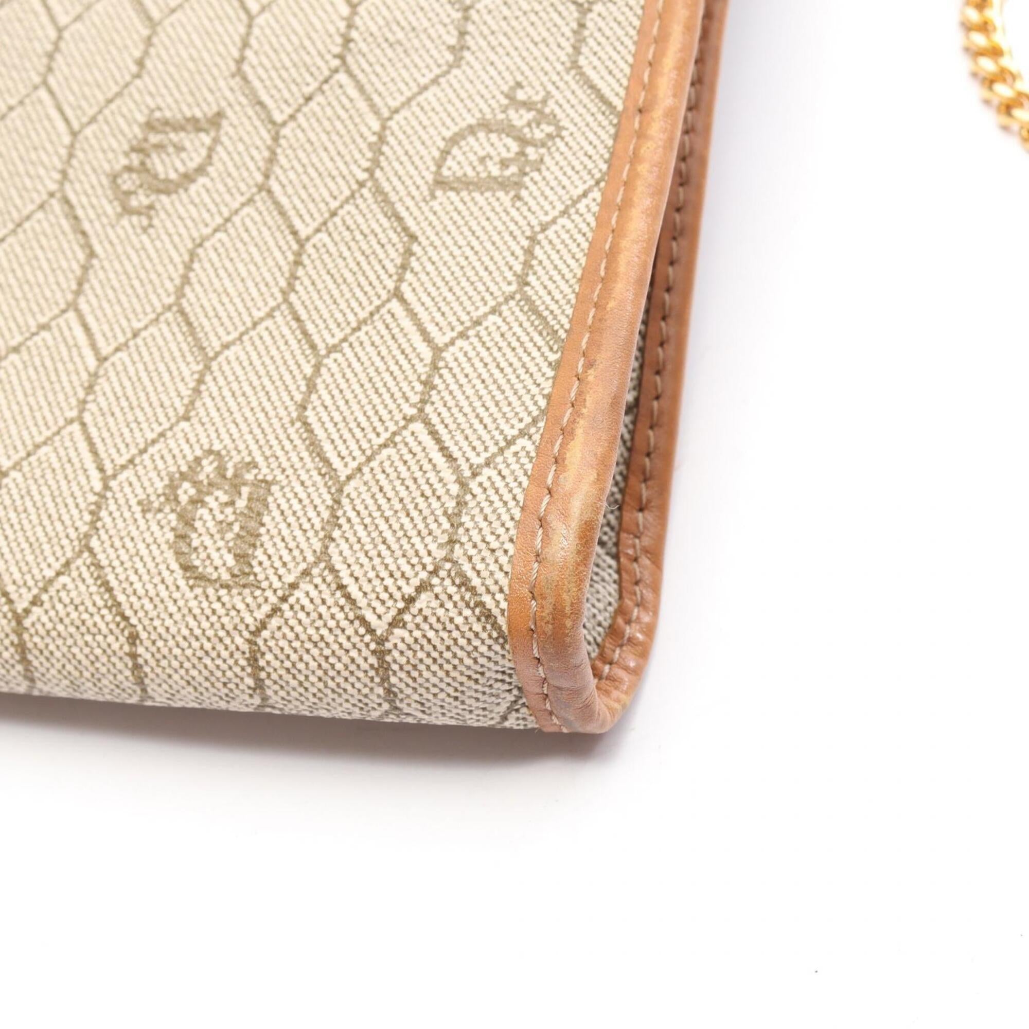 Christian Dior Beige Brown Coated Canvas Leather Handbag Shoulder Bag (Pre-Owned)