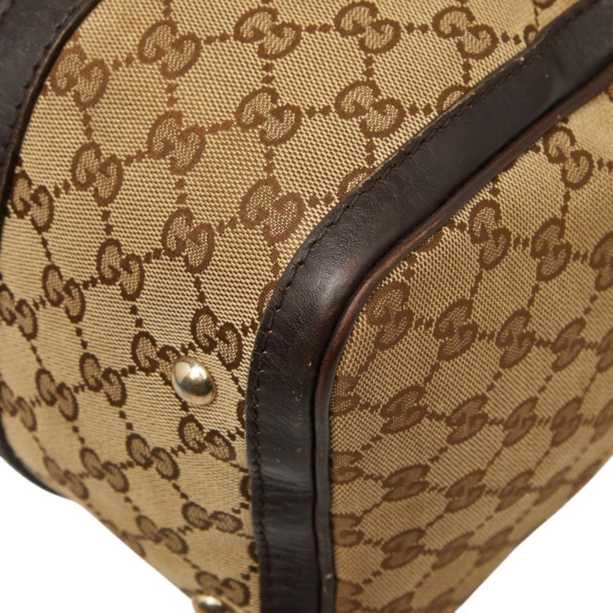 Gucci Beige Multi-Color Canvas Leather Boston Bag Shoulder Bag (Pre-Owned)
