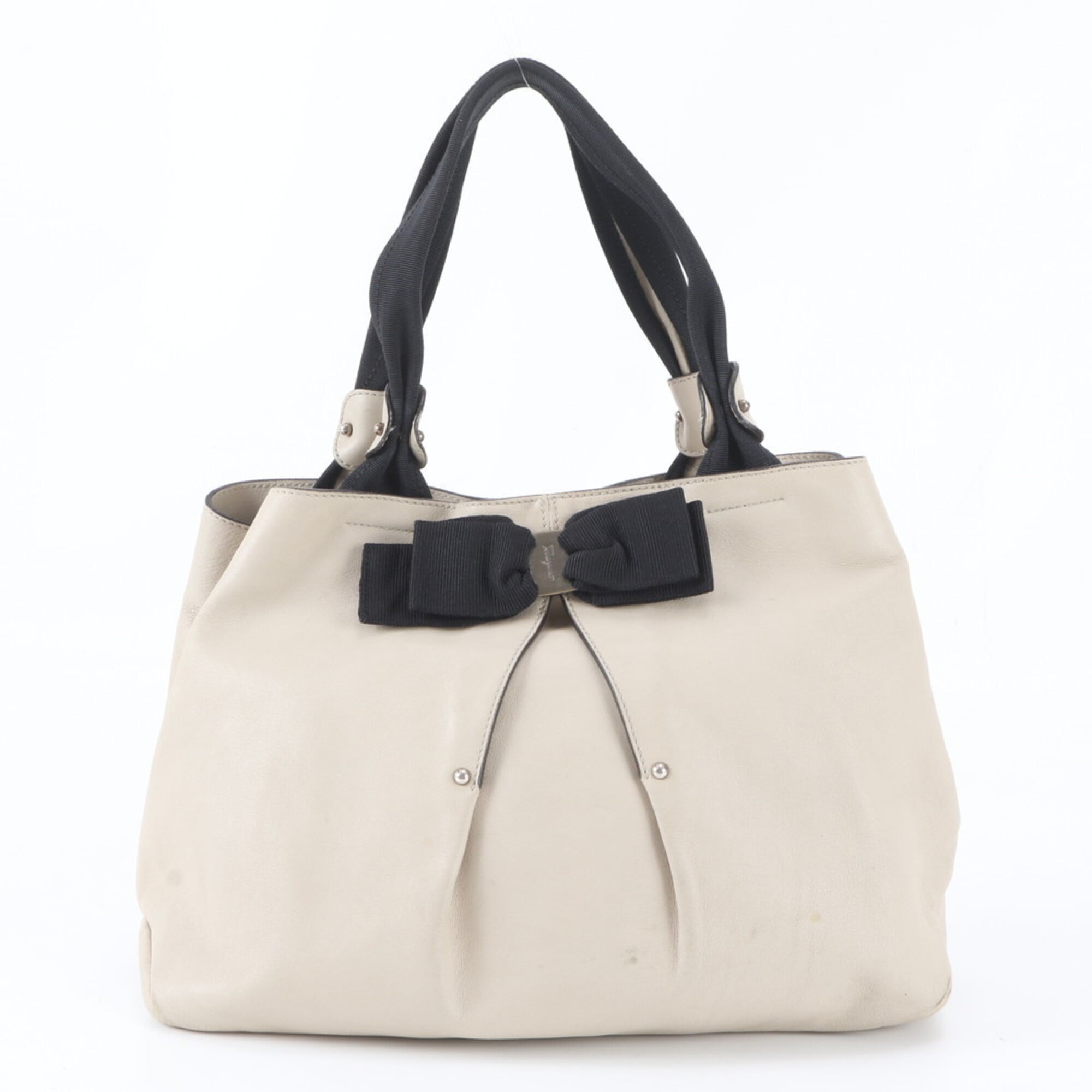 Salvatore Ferragamo Black White Leather Handbag Tote Bag (Pre-Owned)