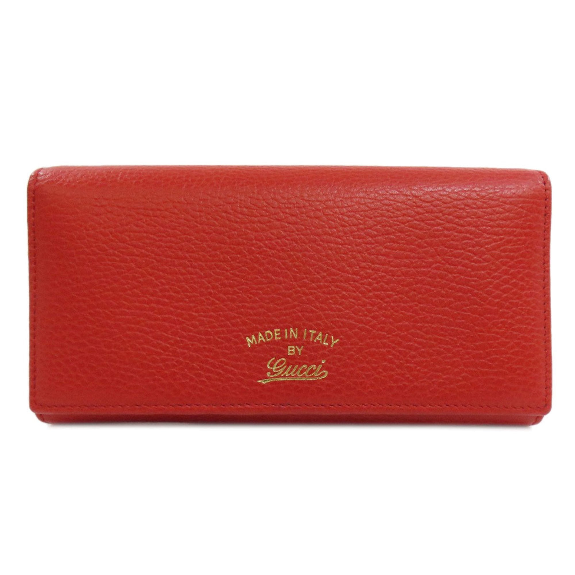 Gucci Red Color Leather Long Wallet (Bi-Fold) (Pre-Owned)