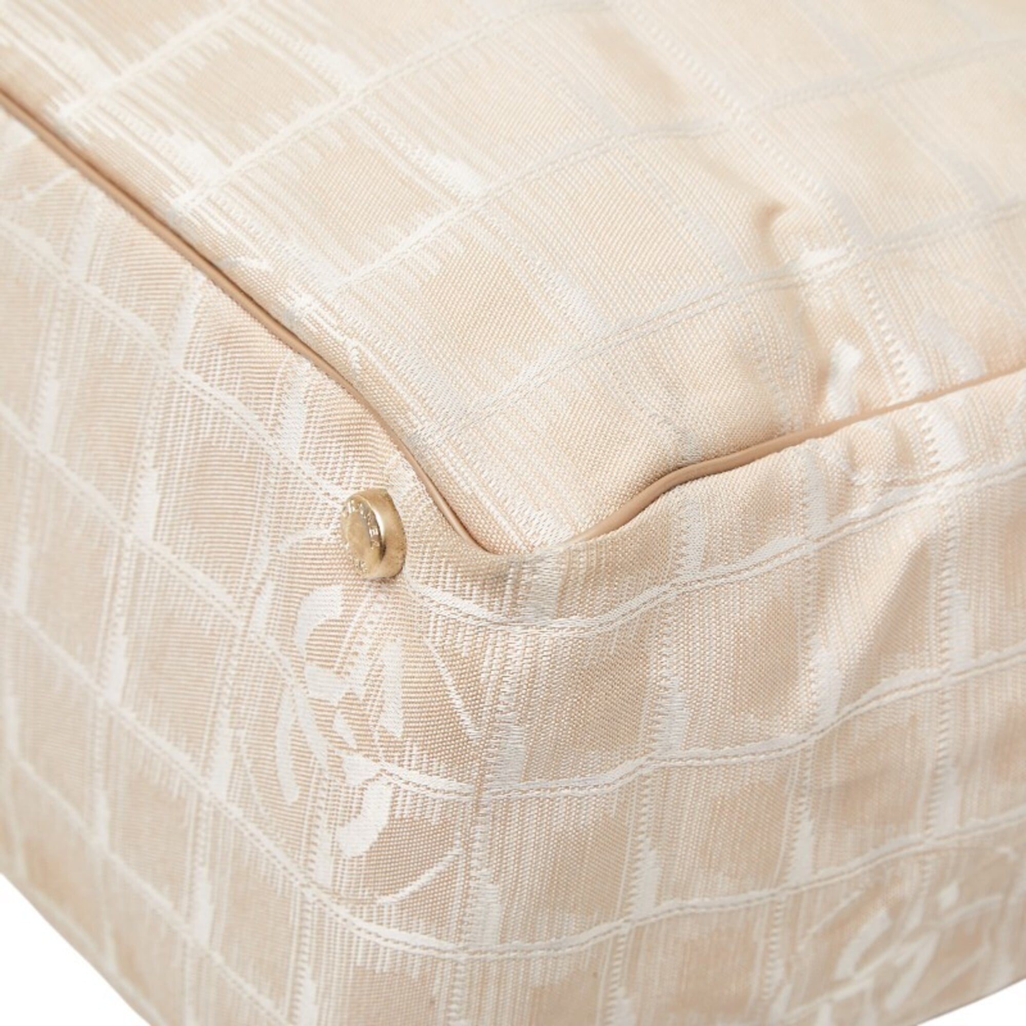 Chanel Beige Canvas Leather Shoulder Bag Tote Bag (Pre-Owned)