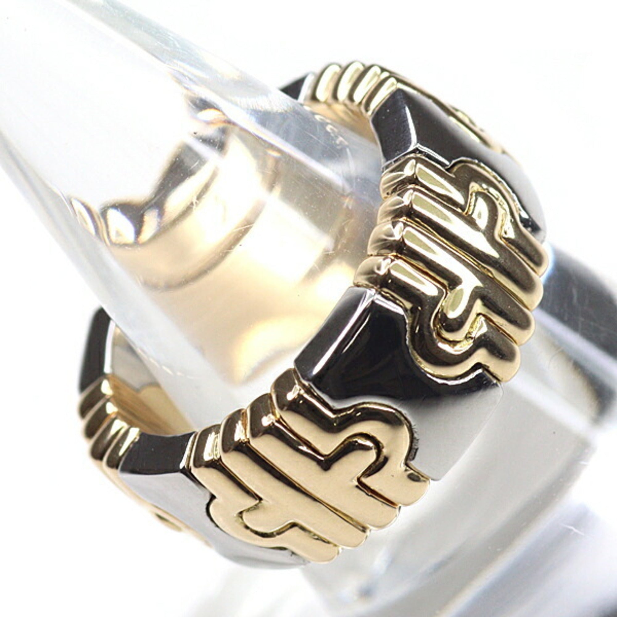 Bvlgari Silver Yellow Gold Yellow Gold (18K) Sterling Silver Band Ring (Pre-Owned)