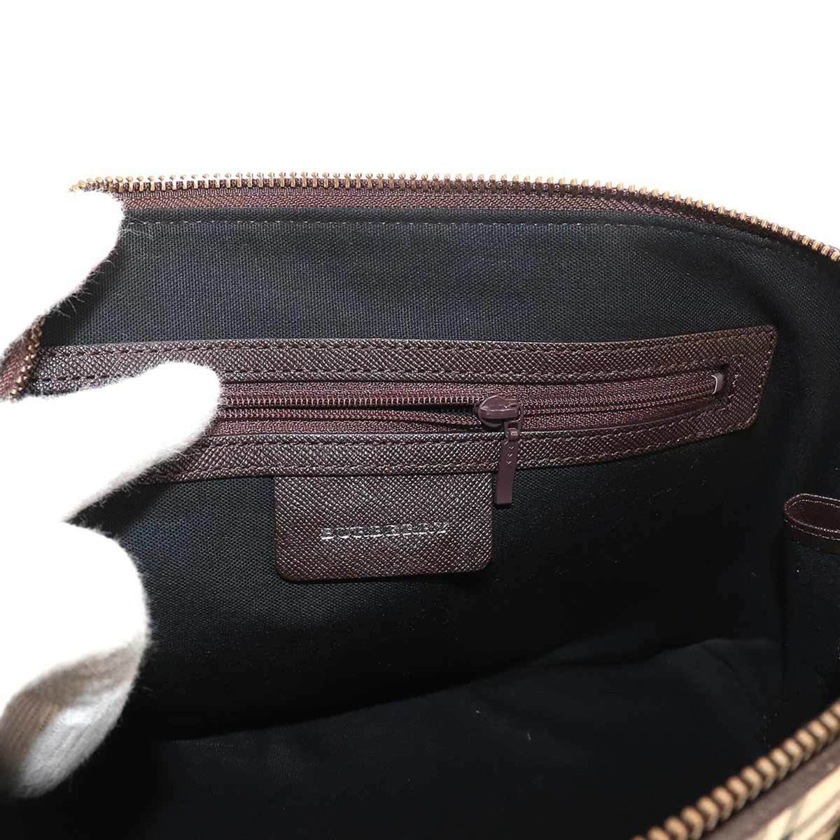 Burberry Beige Brown Canvas Leather Boston Bag Handbag (Pre-Owned)