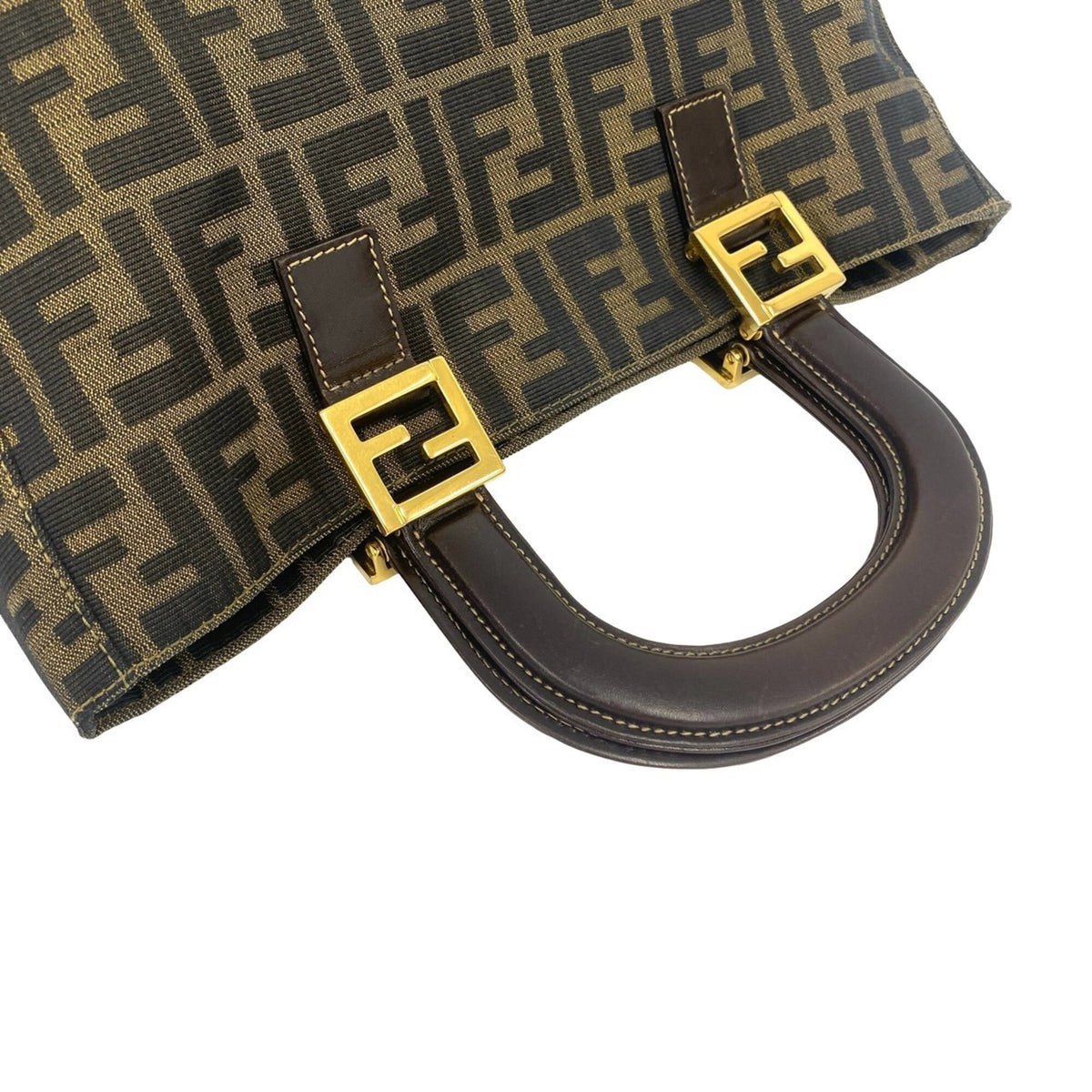 Fendi Black Brown Canvas Leather Handbag Tote Bag (Pre-Owned)