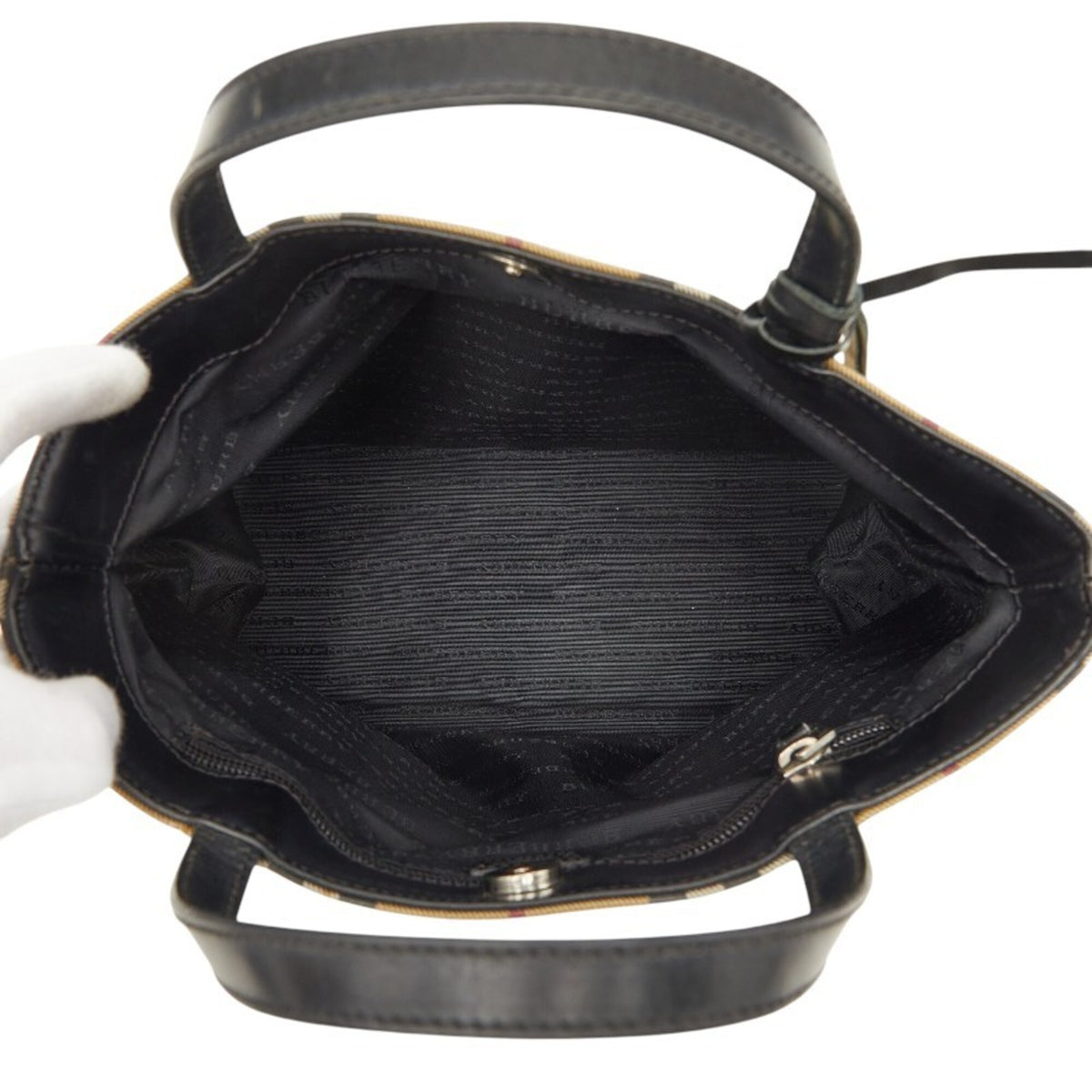 Burberry Beige Black Pvc Leather Handbag (Pre-Owned)