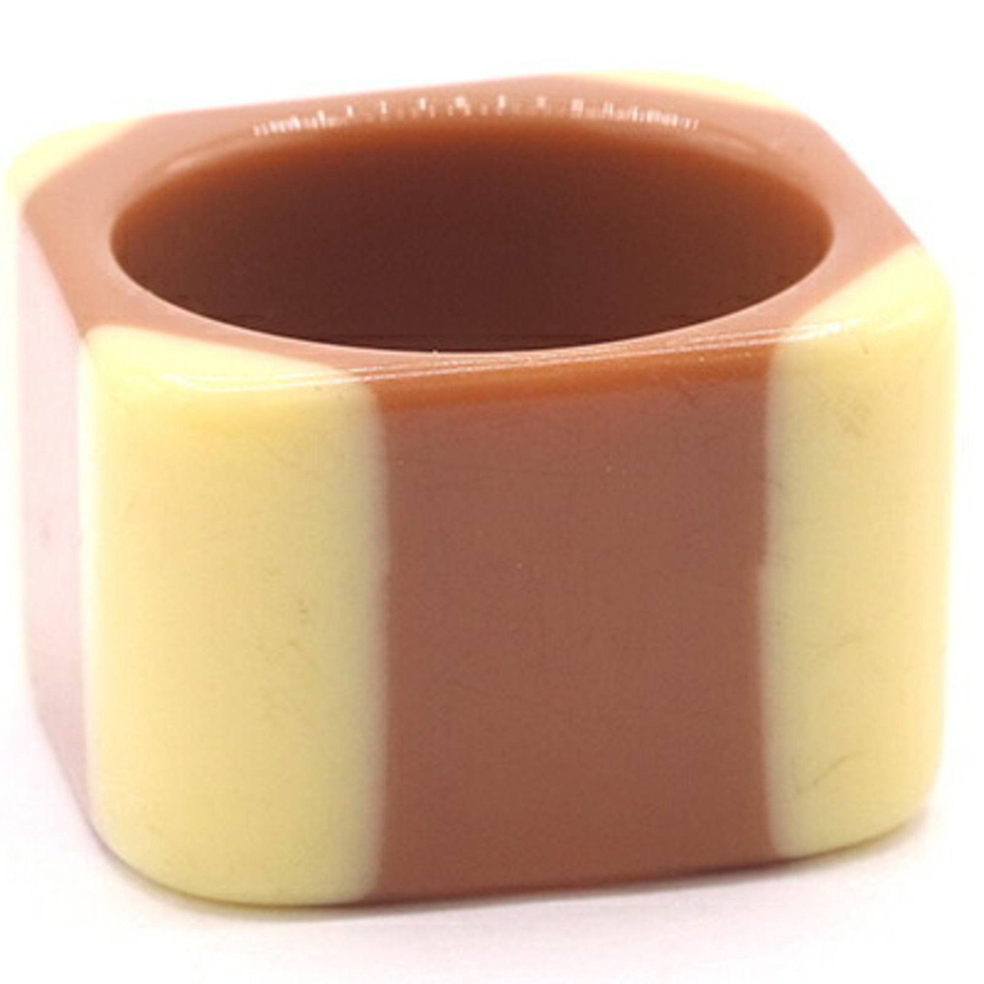 Chanel Brown Cream Yellow Plastic Band Ring (Pre-Owned)
