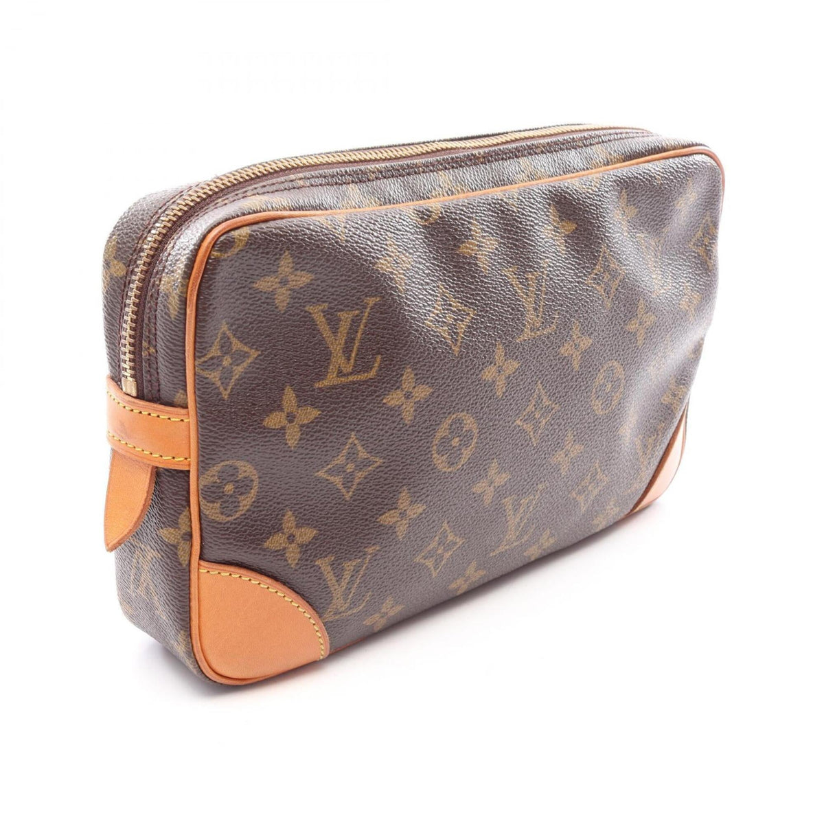 Louis Vuitton Brown Coated Canvas Monogram Leather Clutch Bag Handbag (Pre-Owned)