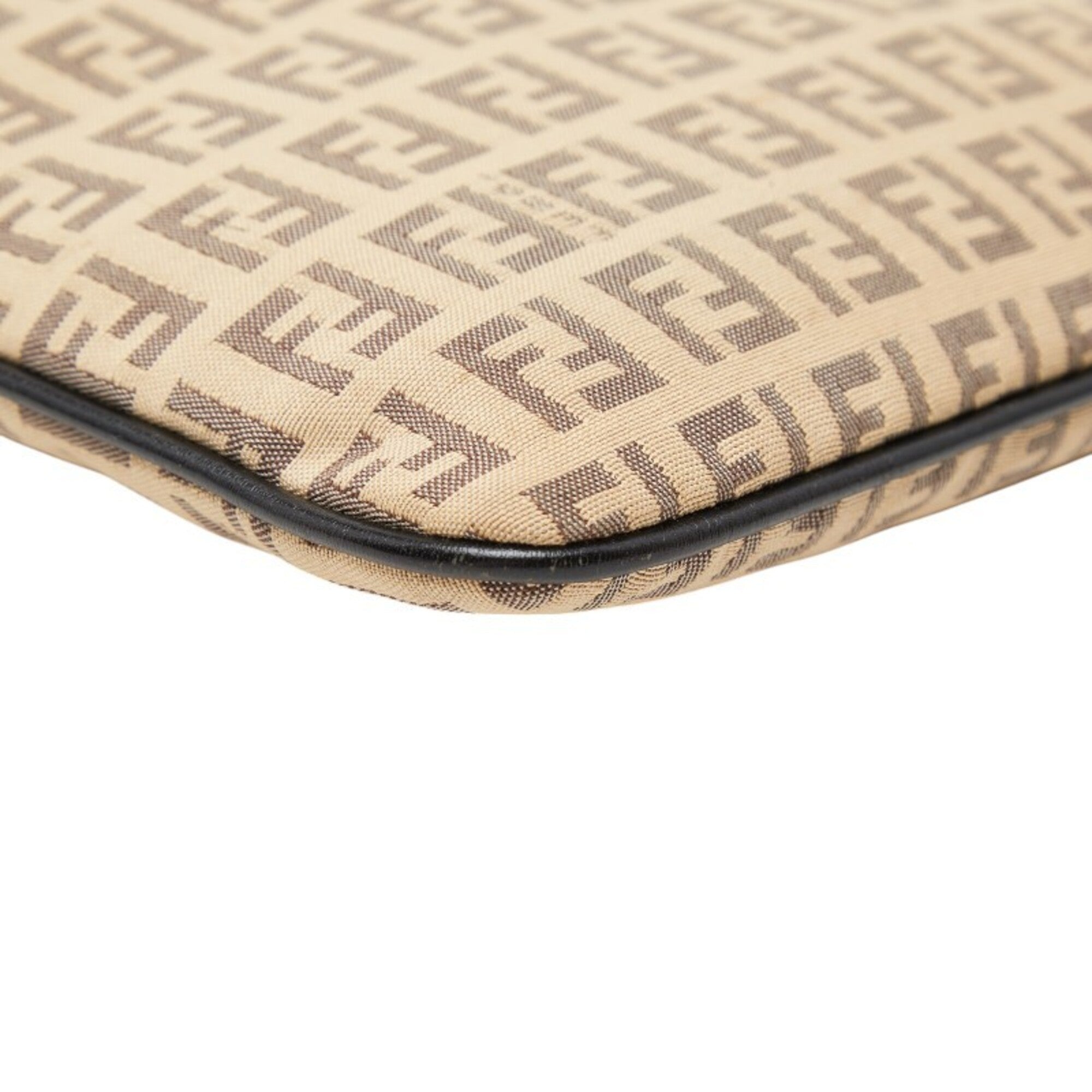 Fendi Zucchino Beige Canvas Leather Shoulder Bag (Pre-Owned)