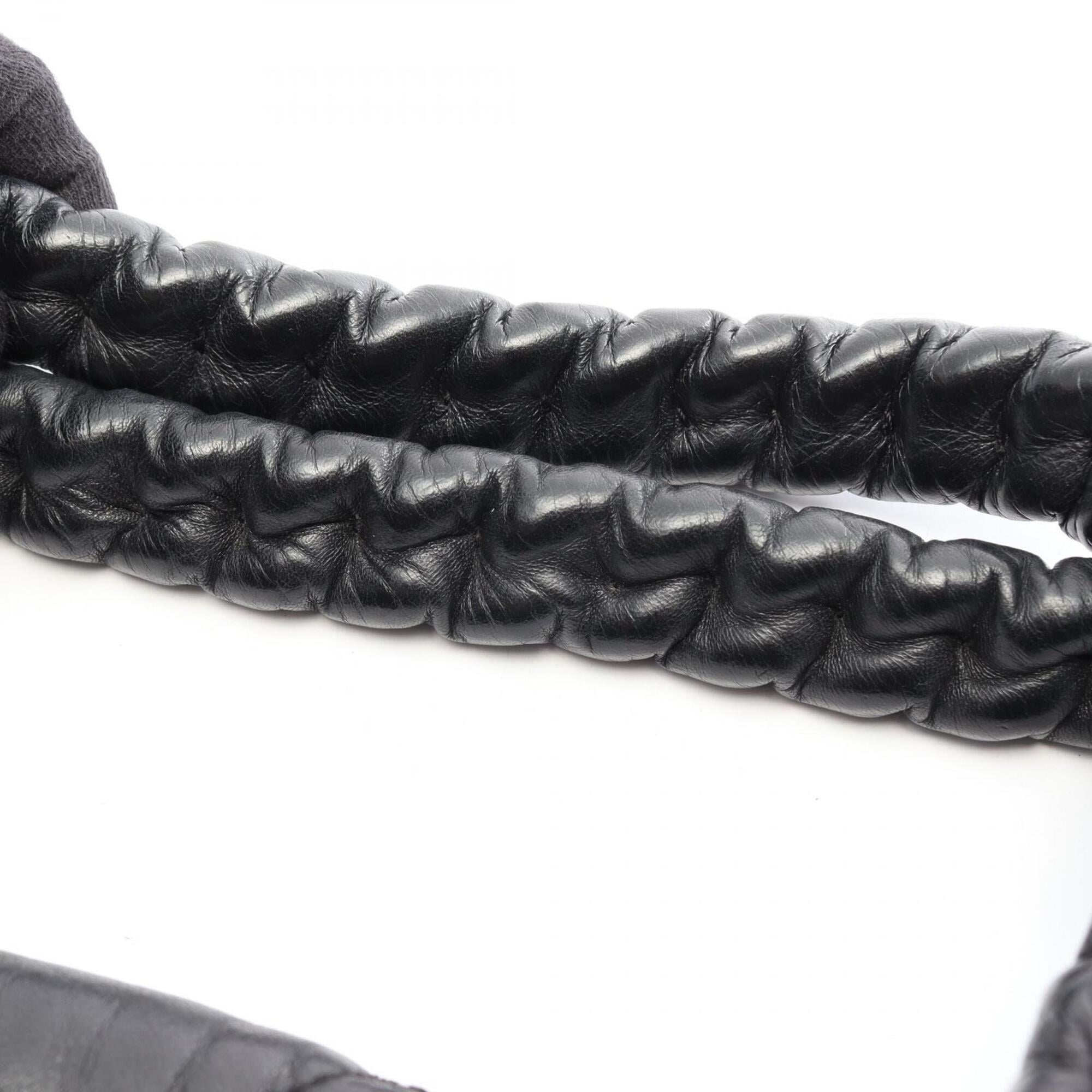 Chanel Black Leather Boston Bag Handbag (Pre-Owned)