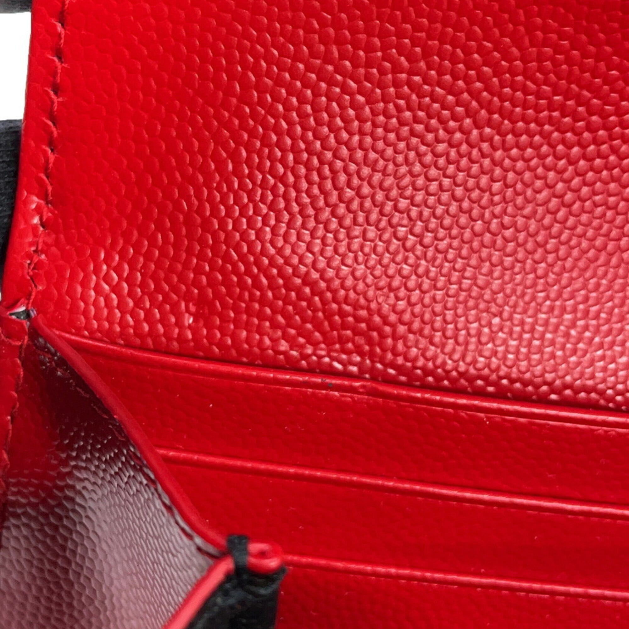 Yves Saint Laurent Red Color Leather Long Wallet (Bi-Fold) (Pre-Owned)