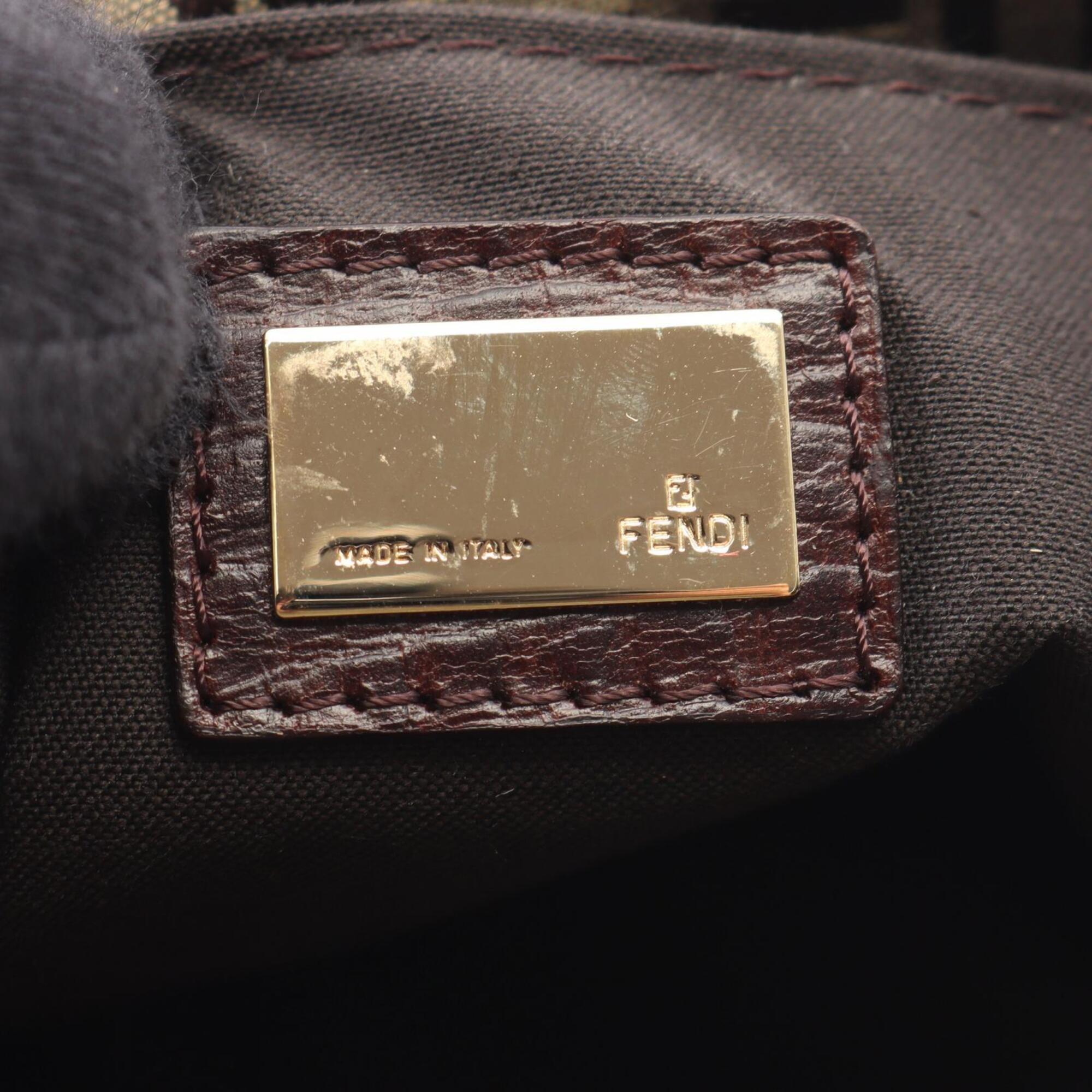 Fendi Beige Brown Canvas Leather Handbag Shoulder Bag (Pre-Owned)