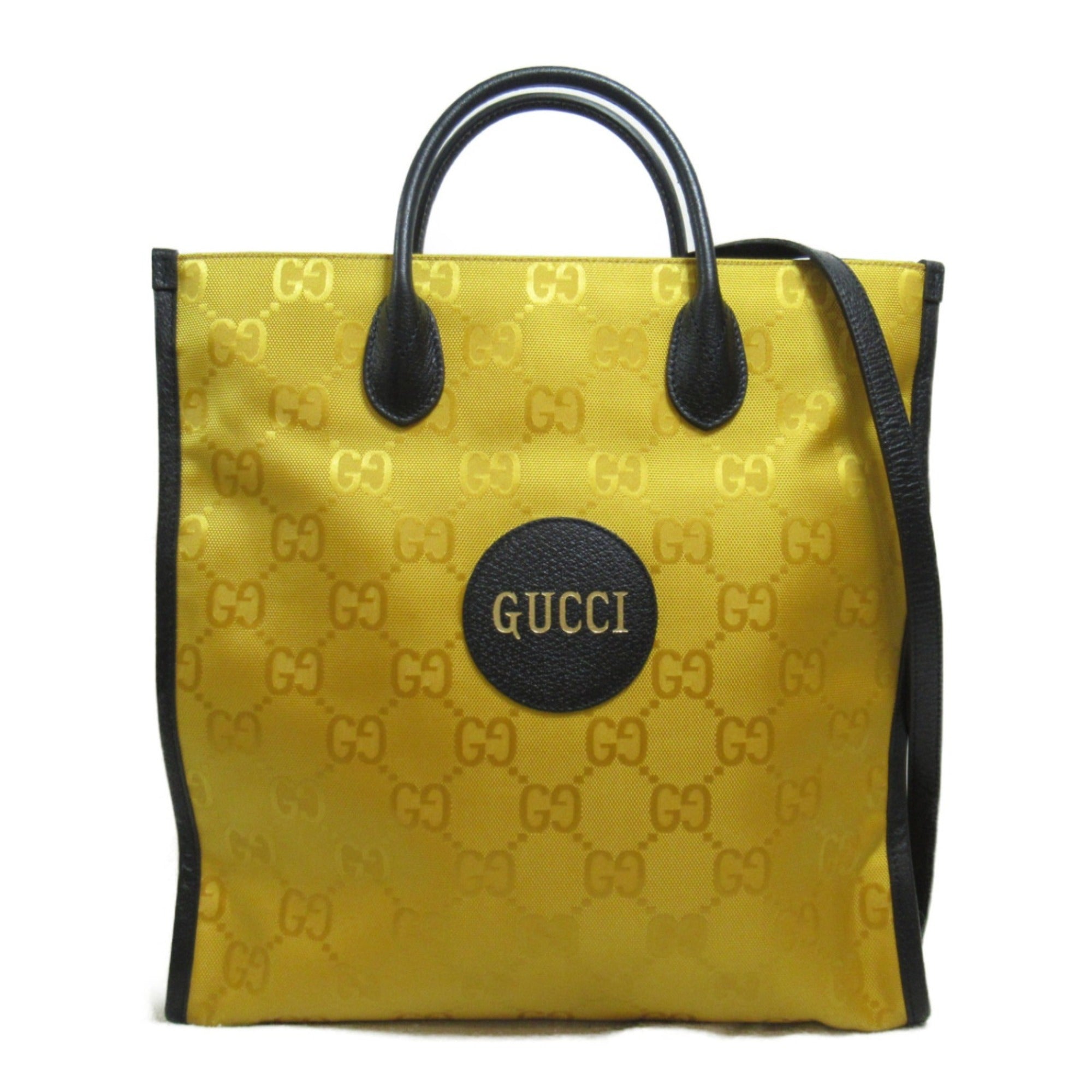 Gucci Black Yellow Leather Nylon Tote Bag