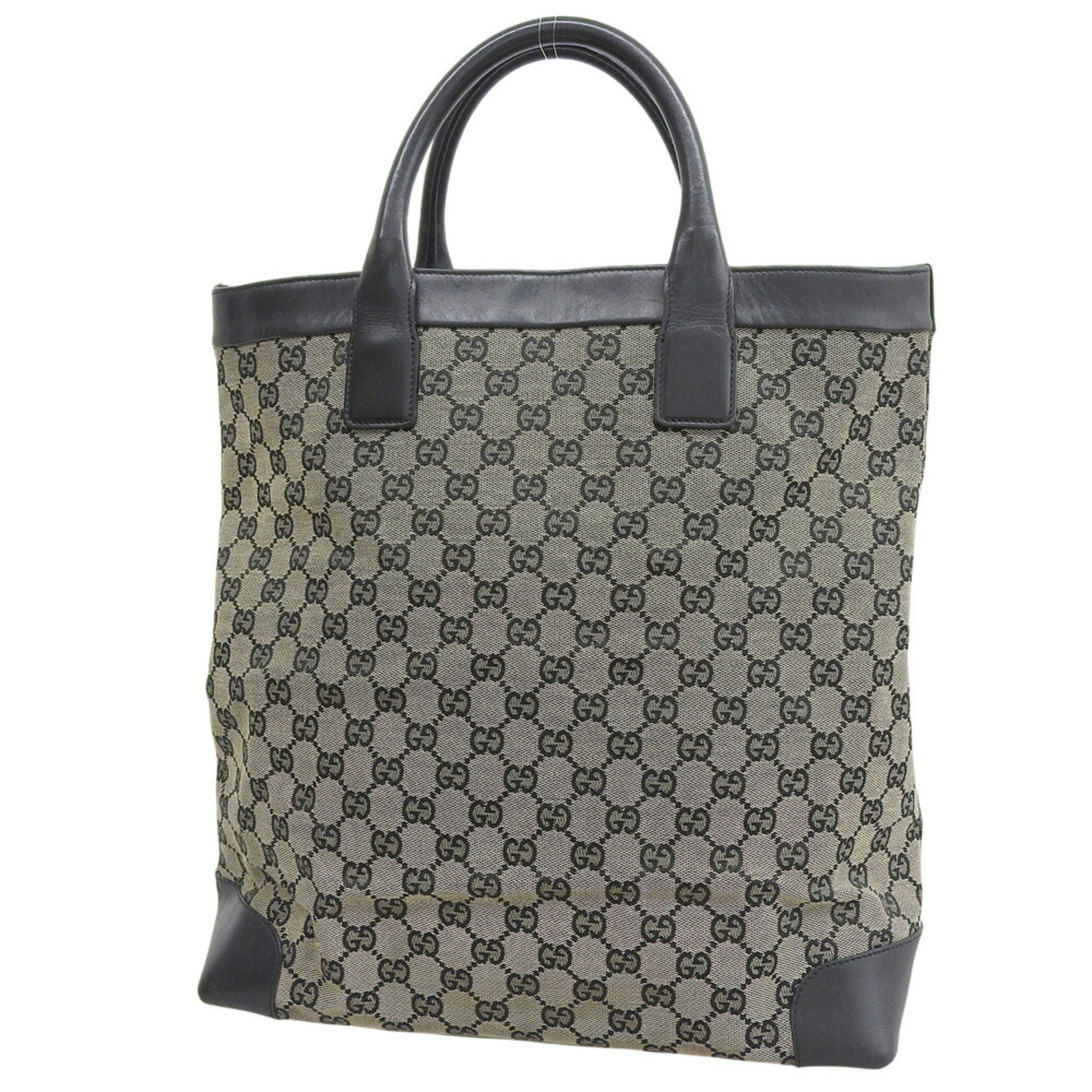 Gucci Gray Navy Gg Canvas Leather Handbag (Pre-Owned)