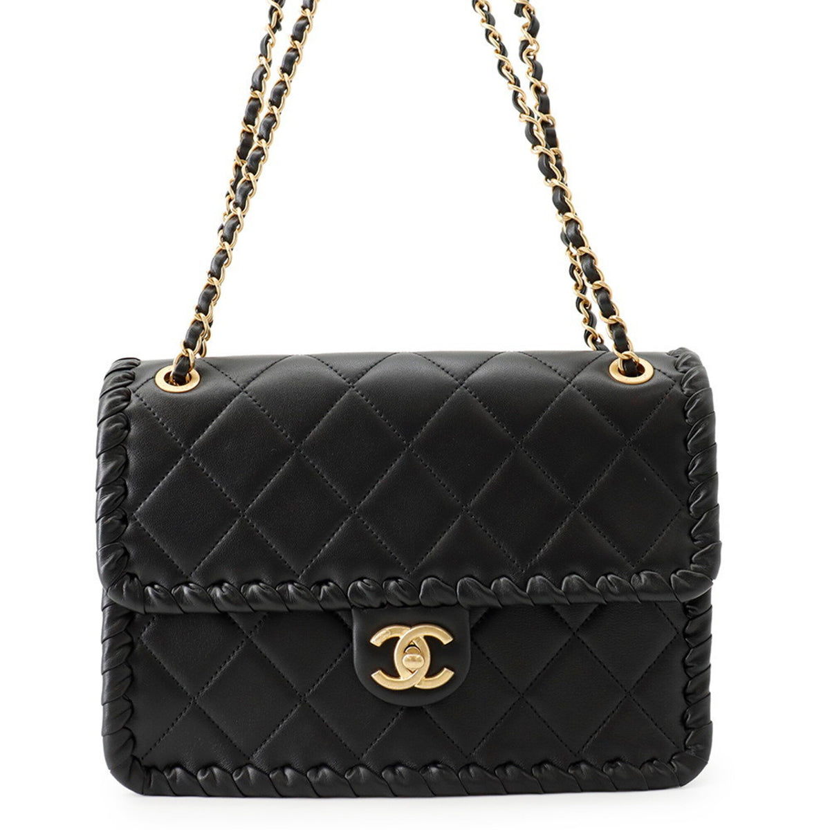 Chanel Matelasse Black Leather Handbag Shoulder Bag (Pre-Owned)