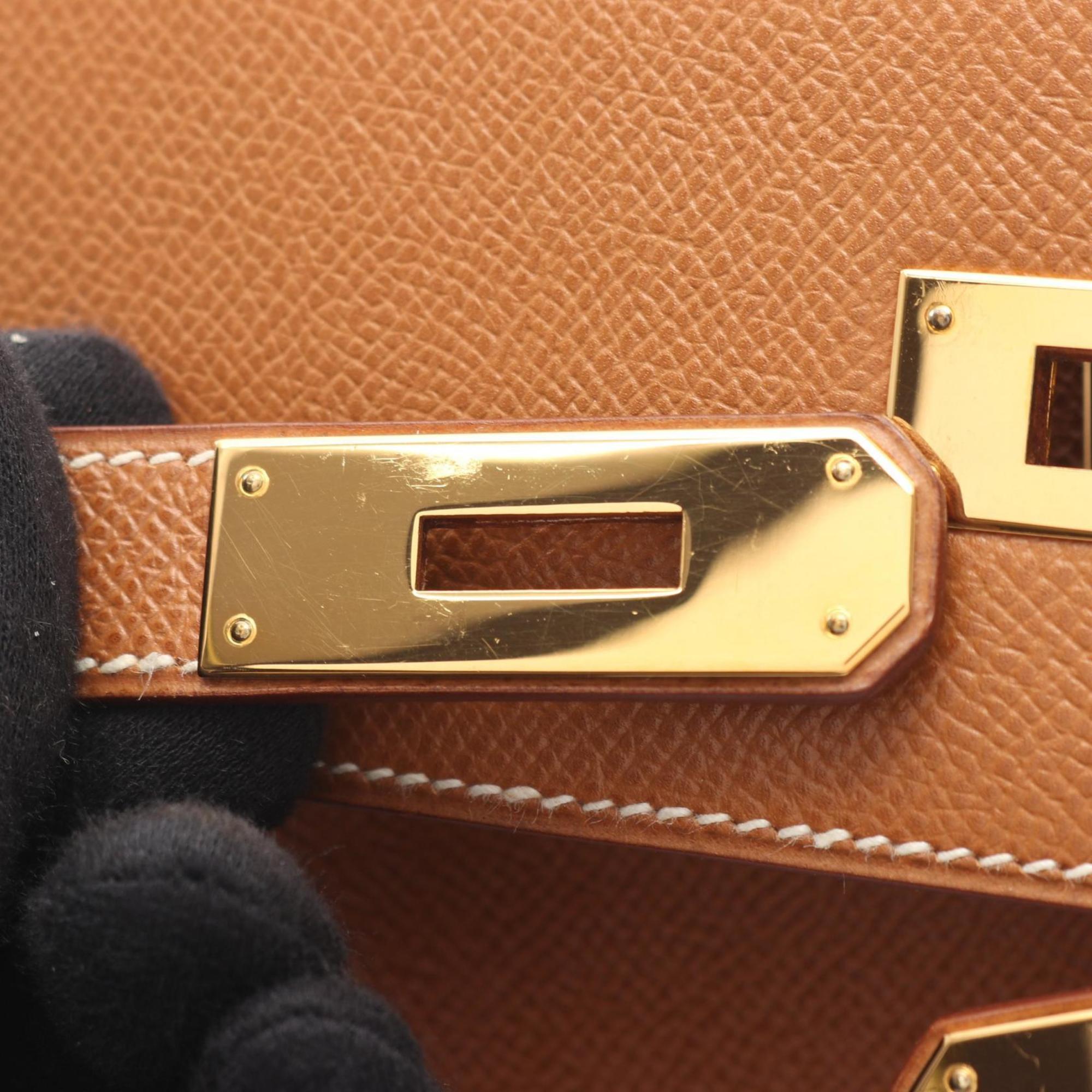 Hermes Brown Gold Brown Courchevel Leather Leather Handbag (Pre-Owned)
