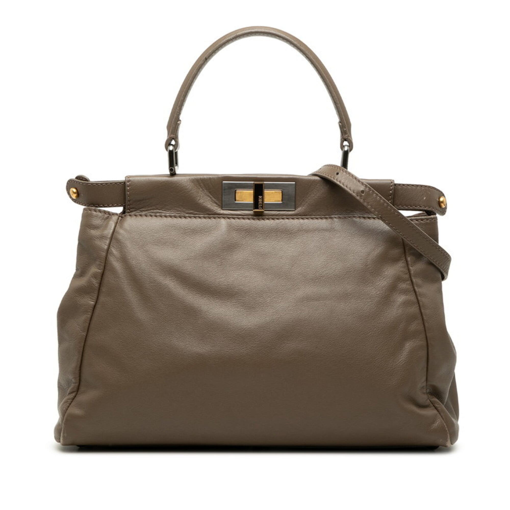 Fendi Grayish Leather Handbag Shoulder Bag (Pre-Owned)