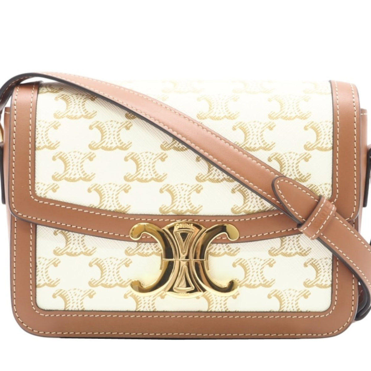 Celine Brown White Canvas Shoulder Bag (Pre-Owned)