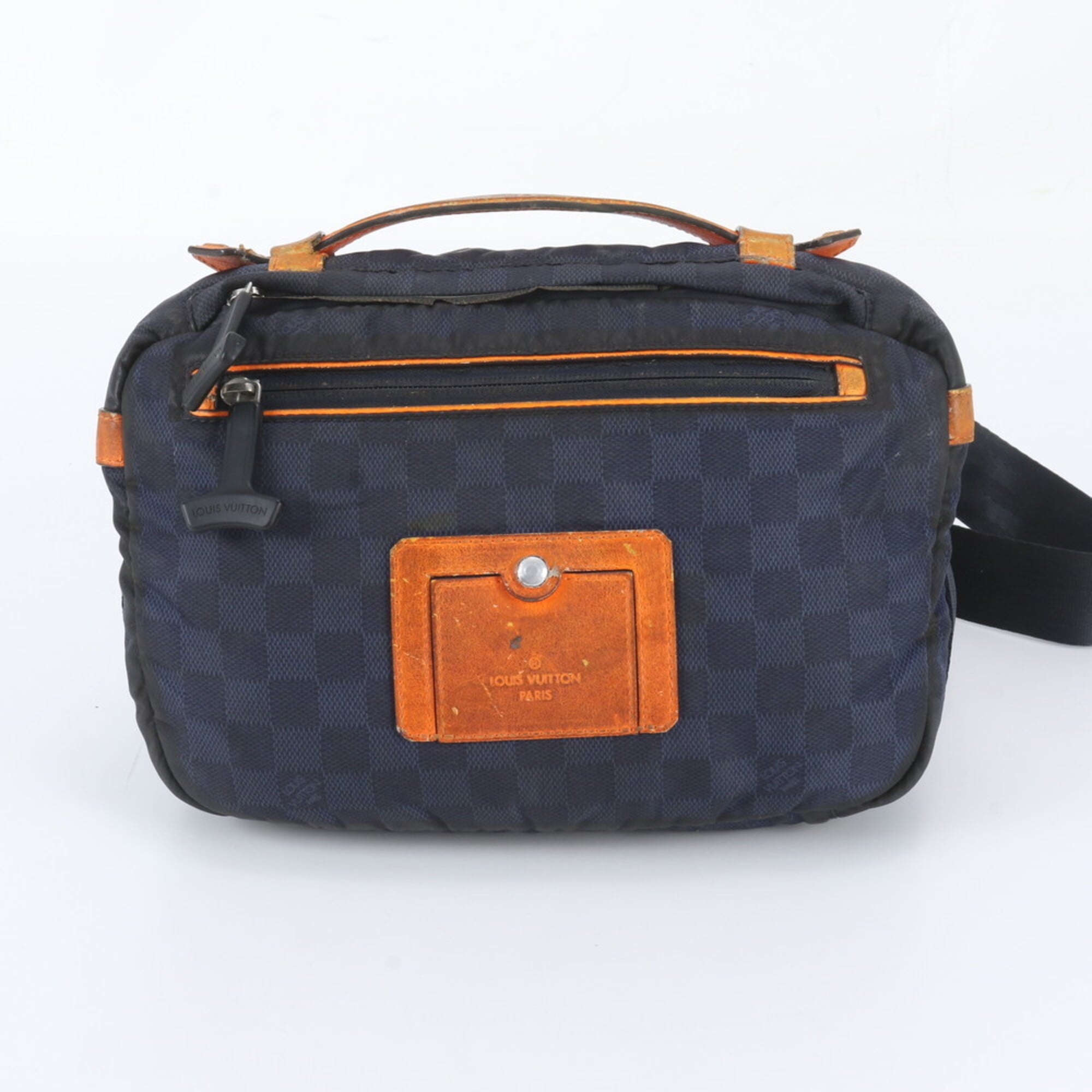 Louis Vuitton Navy Leather Nylon Pouch Sling Bag (Pre-Owned)