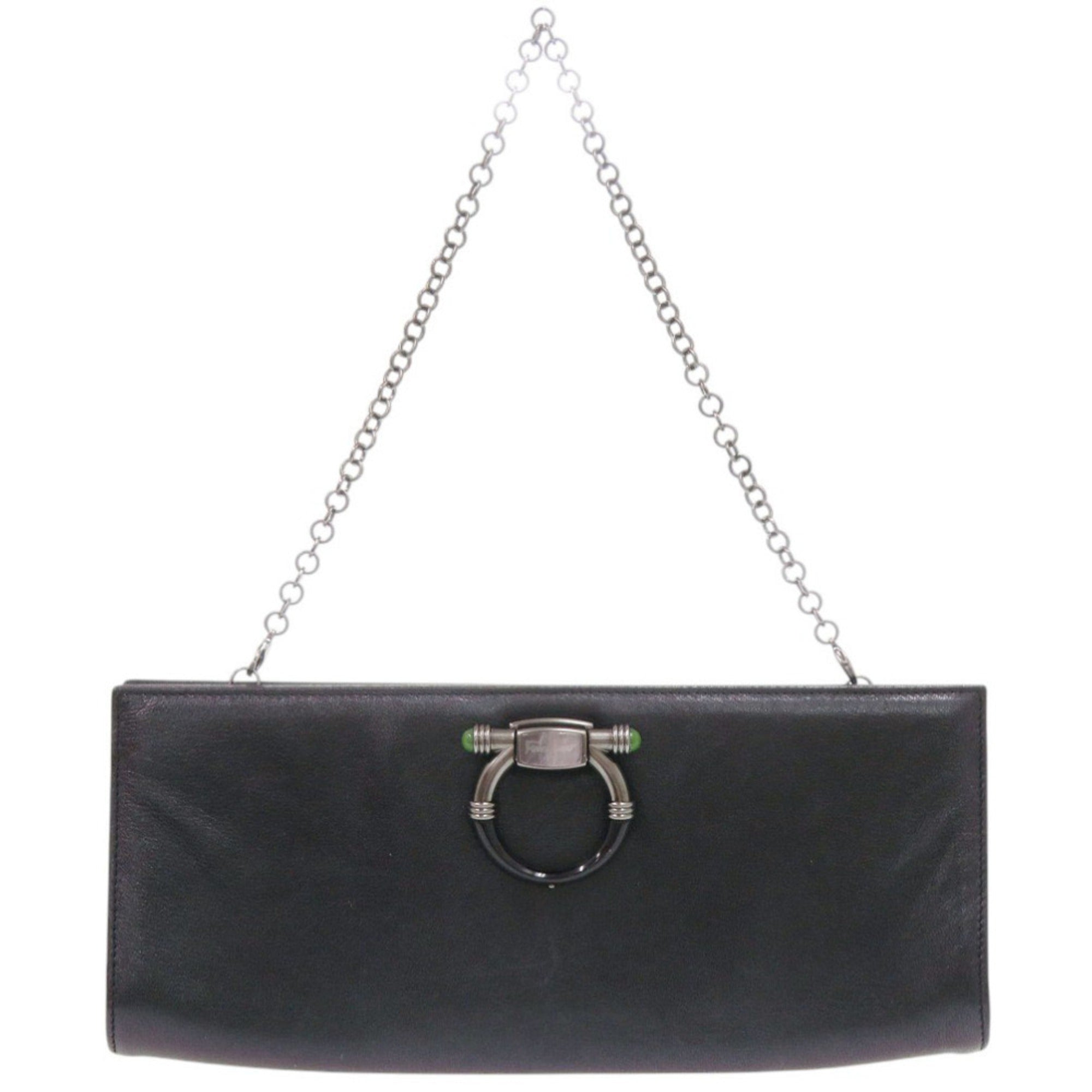 Salvatore Ferragamo Metallic Gray Leather Shoulder Bag (Pre-Owned)
