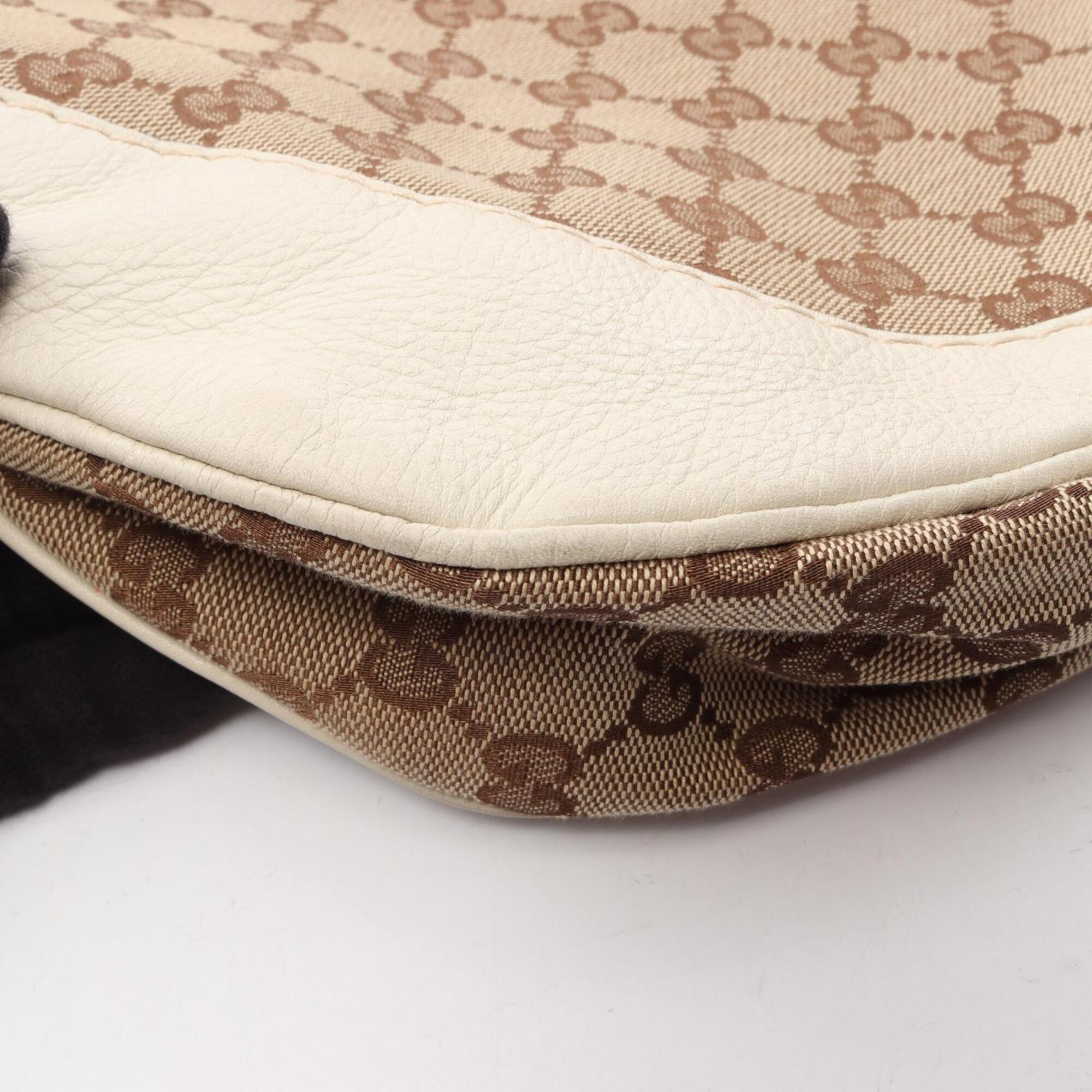 Gucci Beige Ivory Canvas Leather Shoulder Bag (Pre-Owned)