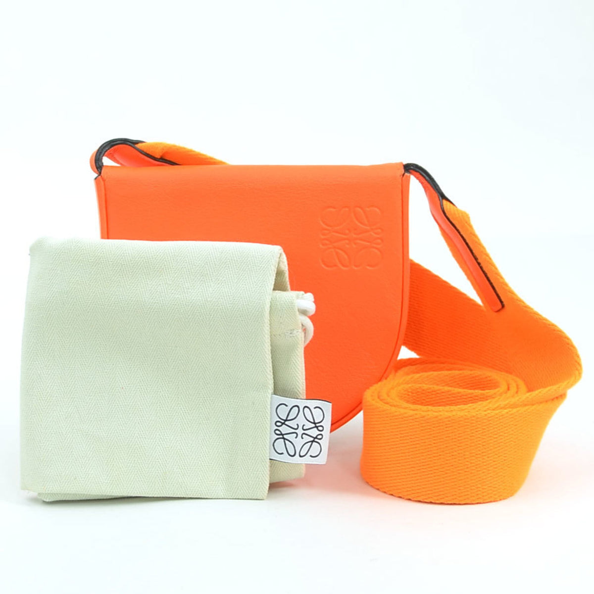 Loewe Neon Orange Leather Canvas Pouch Shoulder Bag (Pre-Owned)