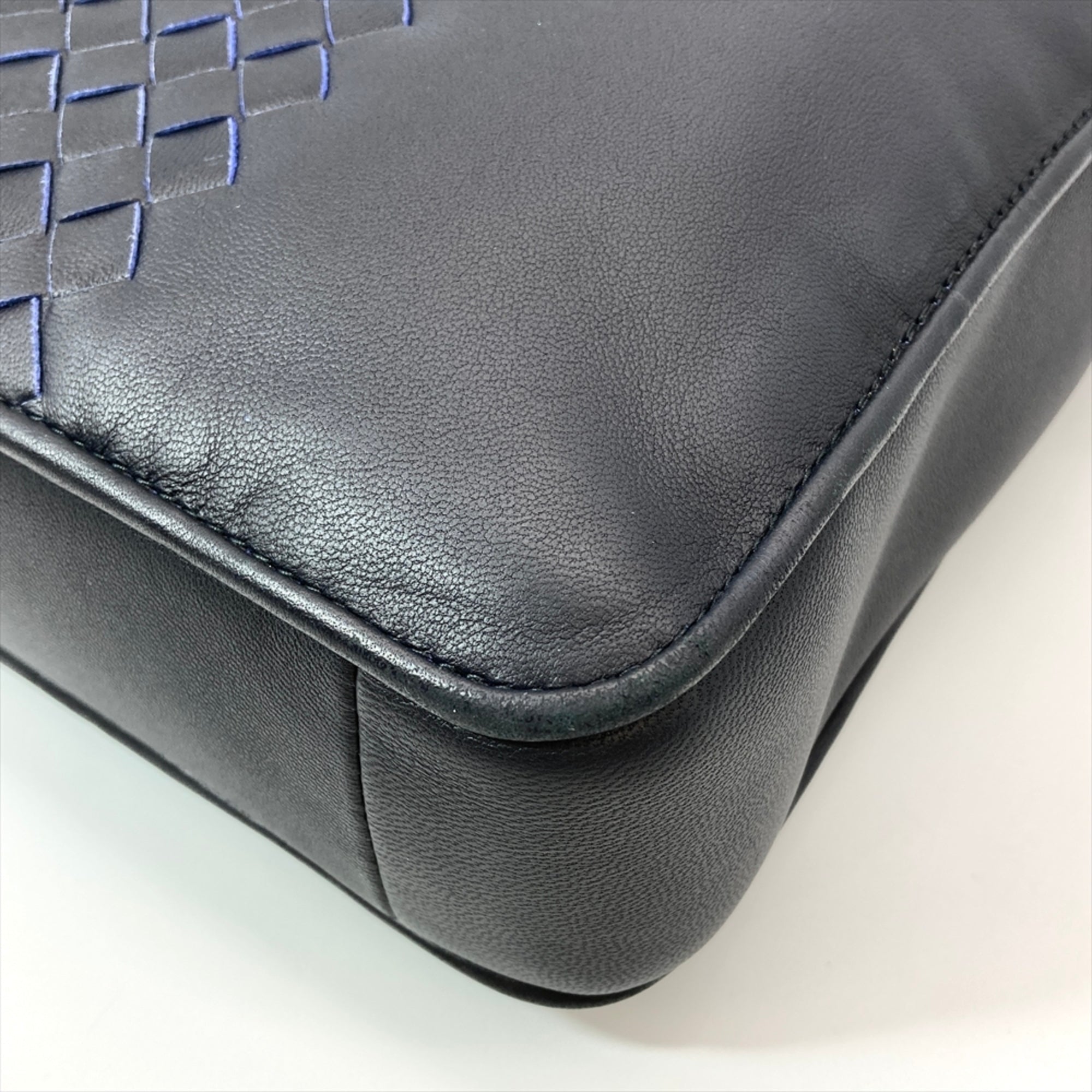 Bottega Veneta Intrecciato Navy Leather Briefcase (Pre-Owned)