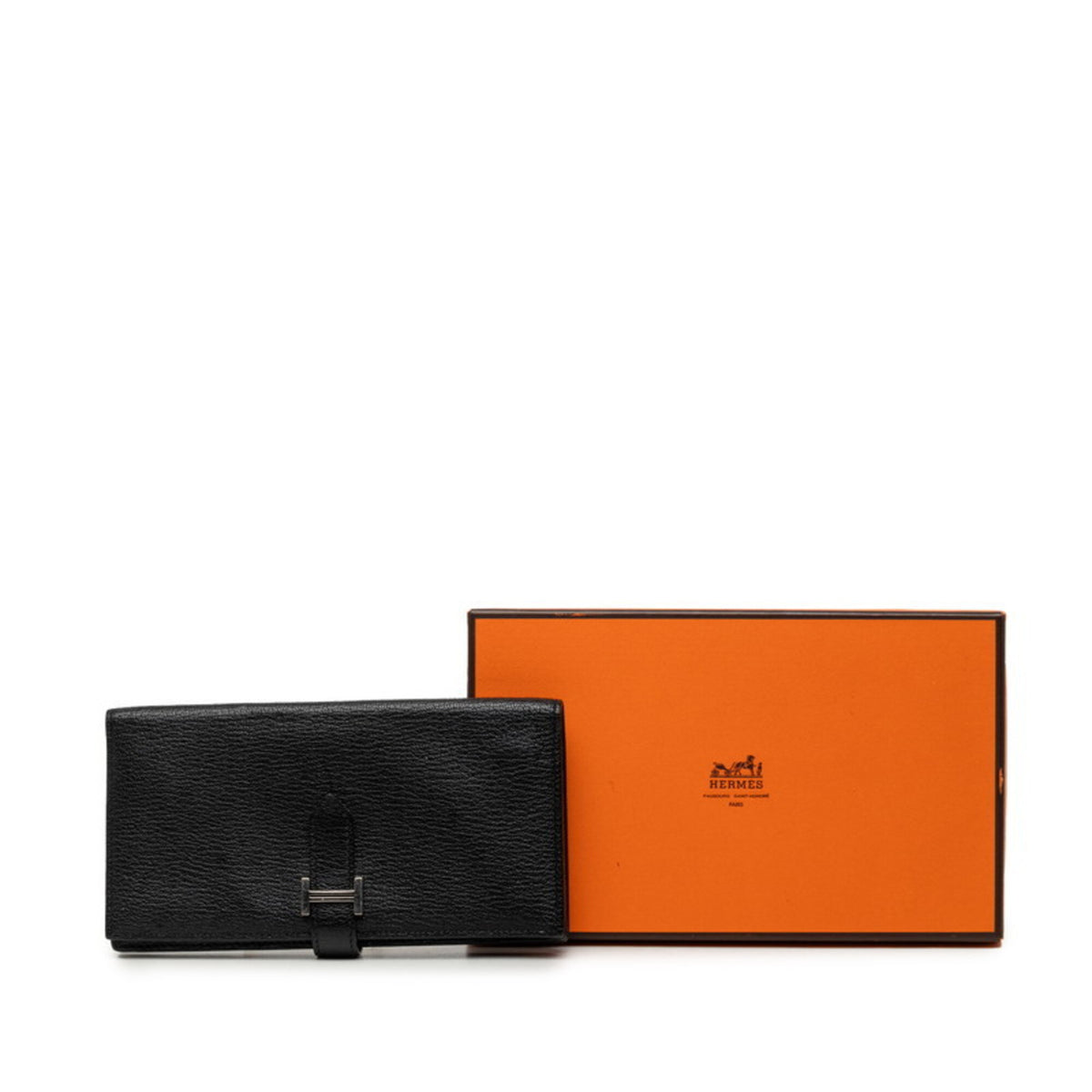 Hermes Noir Chevre Leather Long Wallet (Bi-Fold) (Pre-Owned)