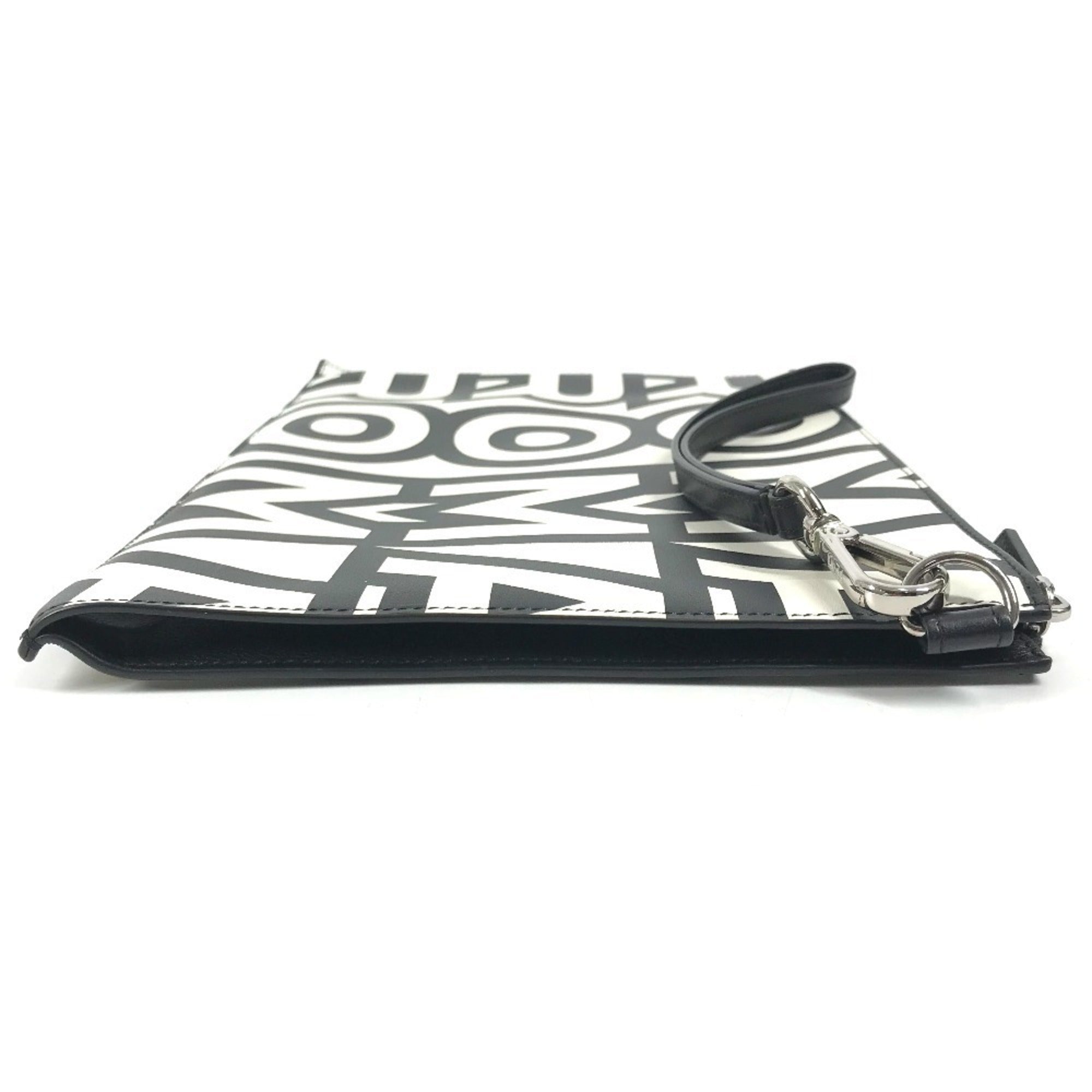 Fendi Black White Leather Clutch Bag Handbag Pouch (Pre-Owned)