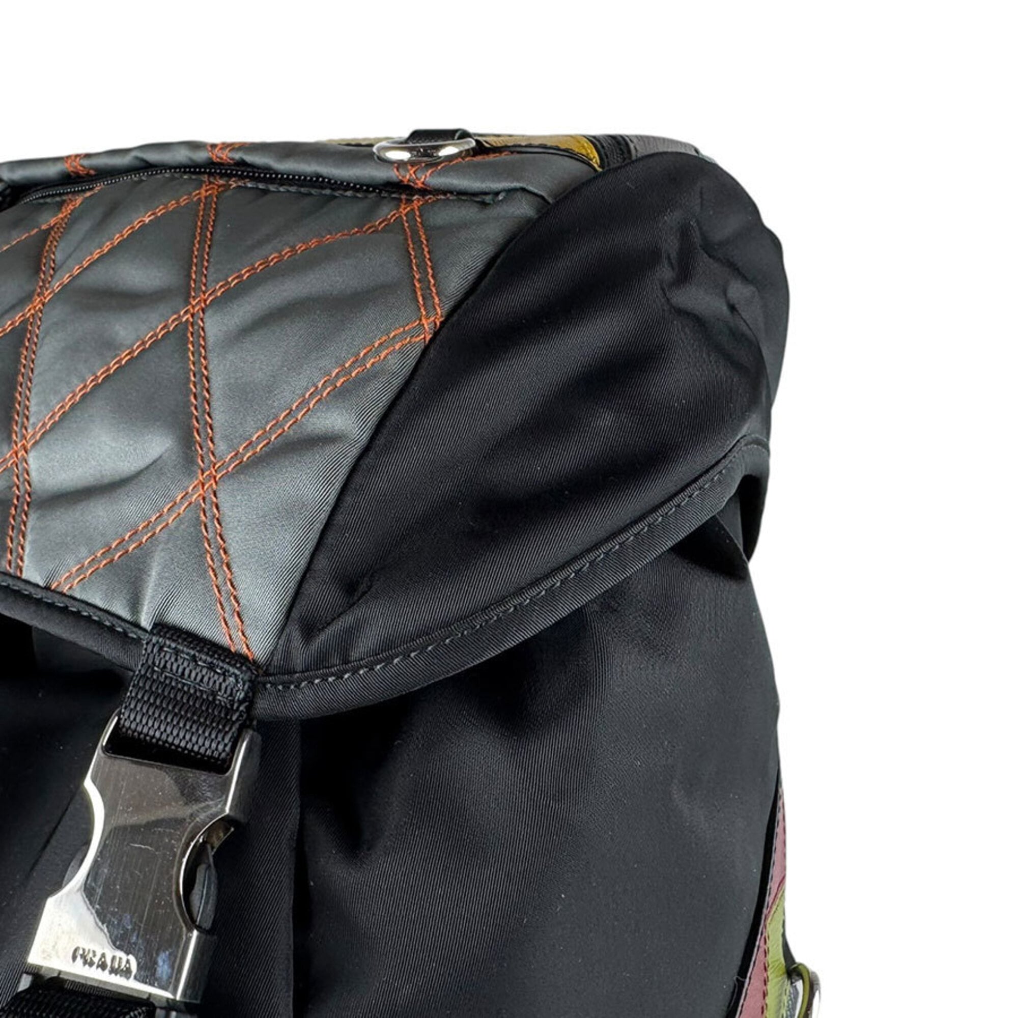 Prada Black Multi-Color Nylon Leather Backpack (Pre-Owned)