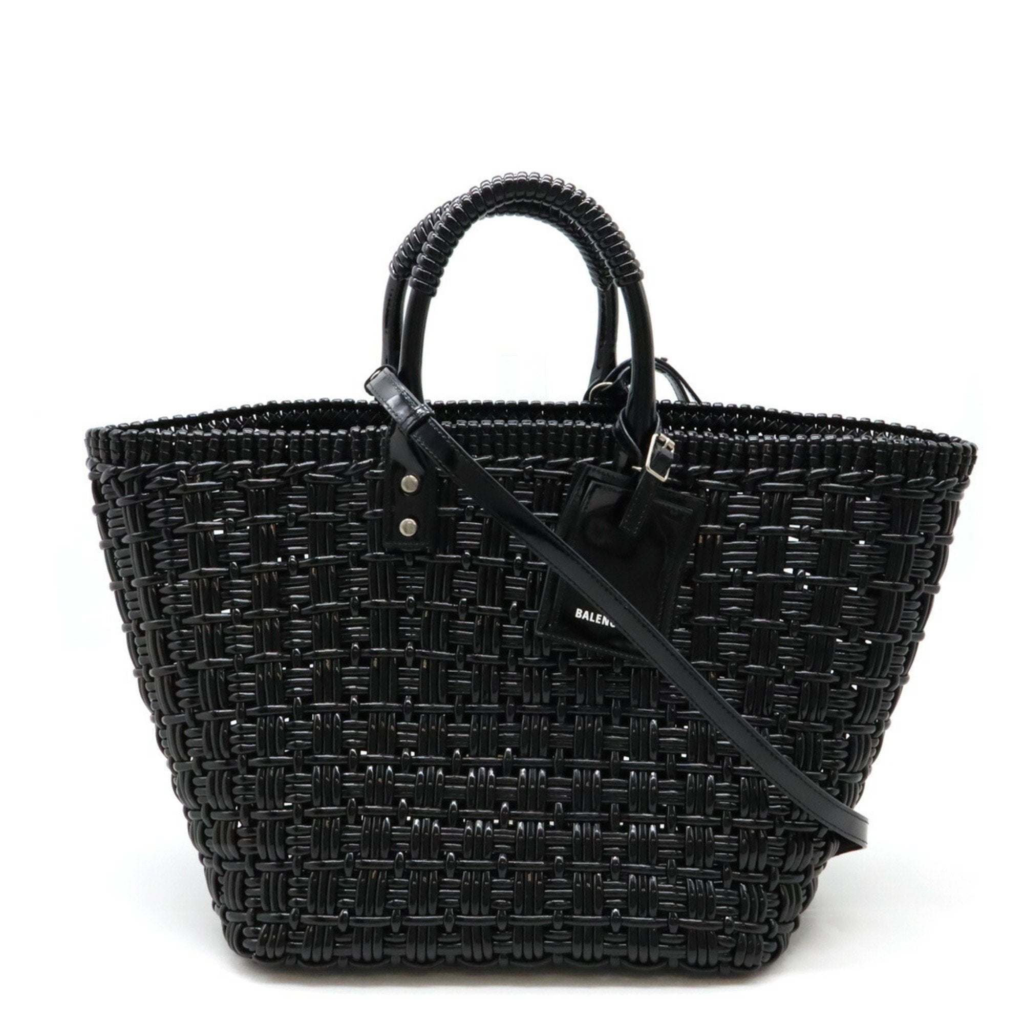 Balenciaga Black Vinyl Basket Handbag Shoulder Bag (Pre-Owned)
