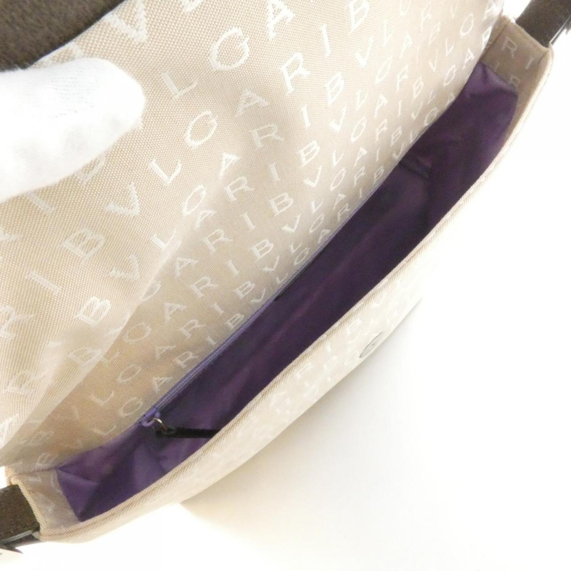 Bvlgari Beige Chocolate Canvas Leather Shoulder Bag (Pre-Owned)