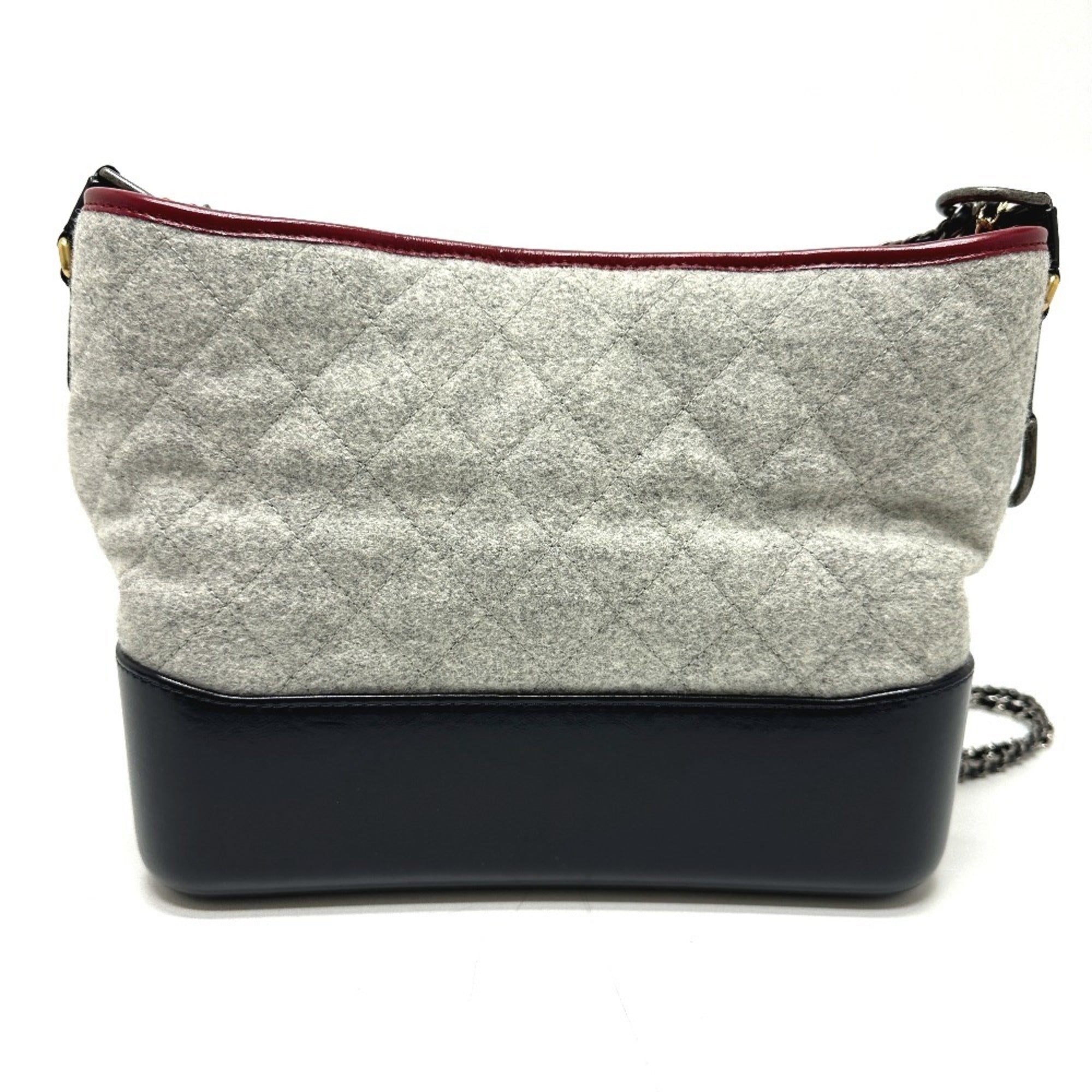 Chanel Gray Red Color Wool Leather Shoulder Bag (Pre-Owned)