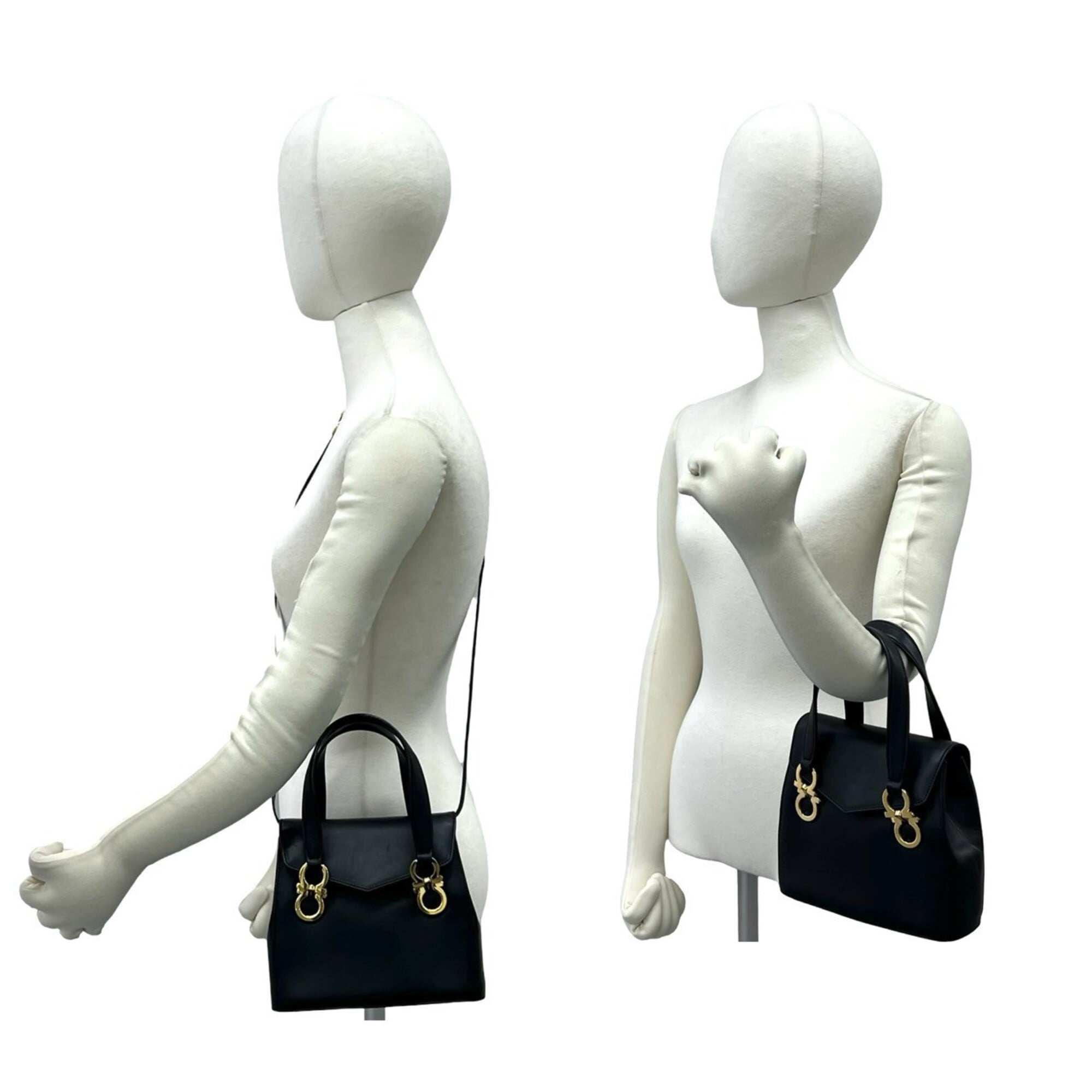 Salvatore Ferragamo Black Leather Handbag Shoulder Bag (Pre-Owned)