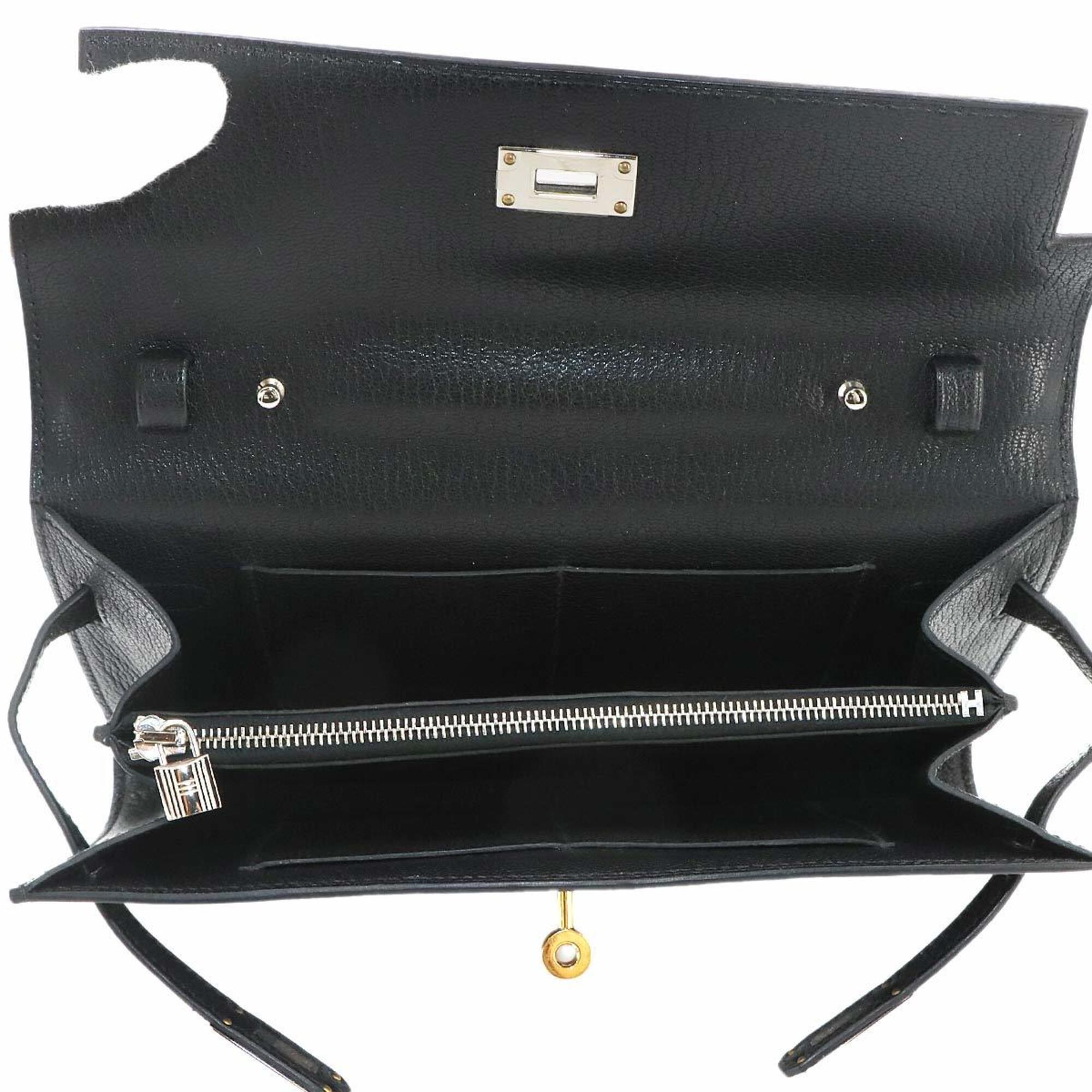 Hermes Kelly Black Chevre Leather Chain/Shoulder Wallet (Pre-Owned)