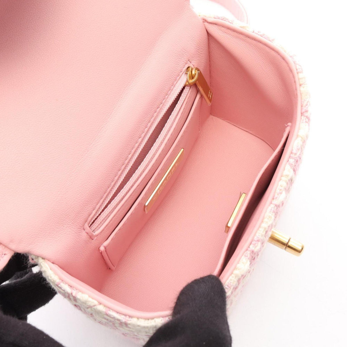 Chanel Pink White Fabric Leather Handbag Shoulder Bag (Pre-Owned)