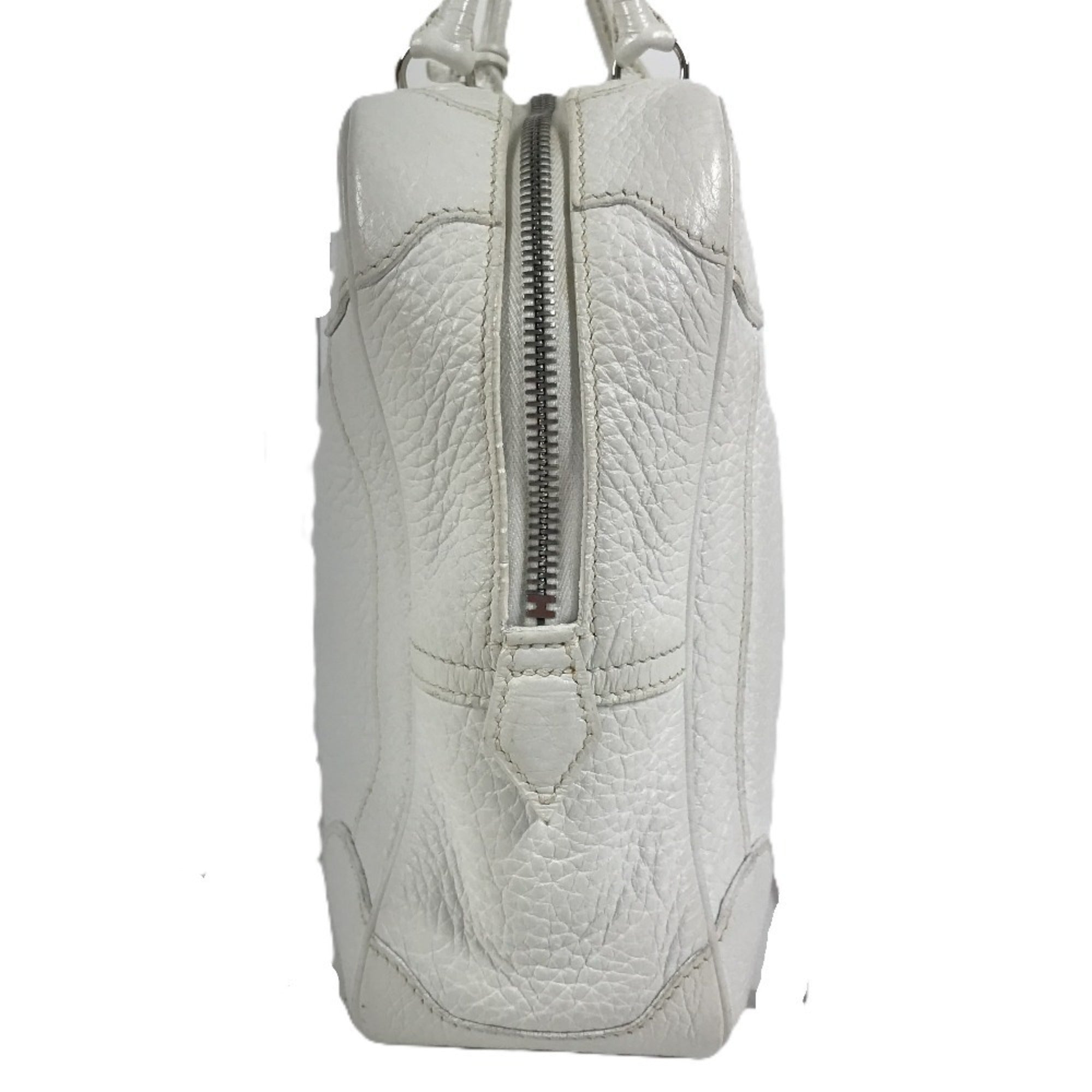 Hermes White Taurillon Clemence Leather Boston Bag Handbag (Pre-Owned)