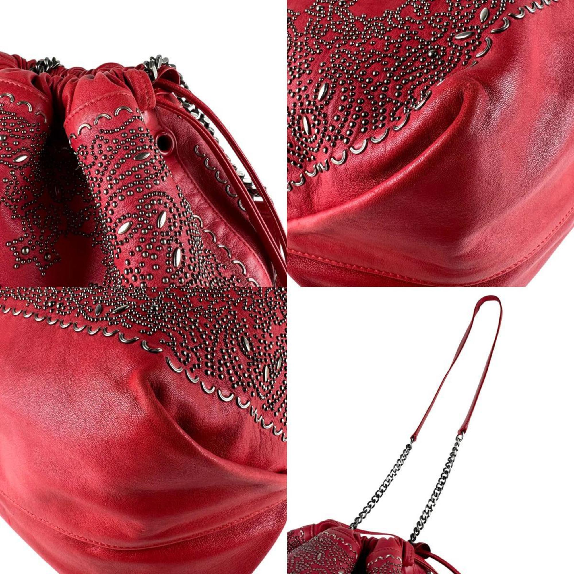 Saint Laurent Red Color Leather Metal Shoulder Bag (Pre-Owned)