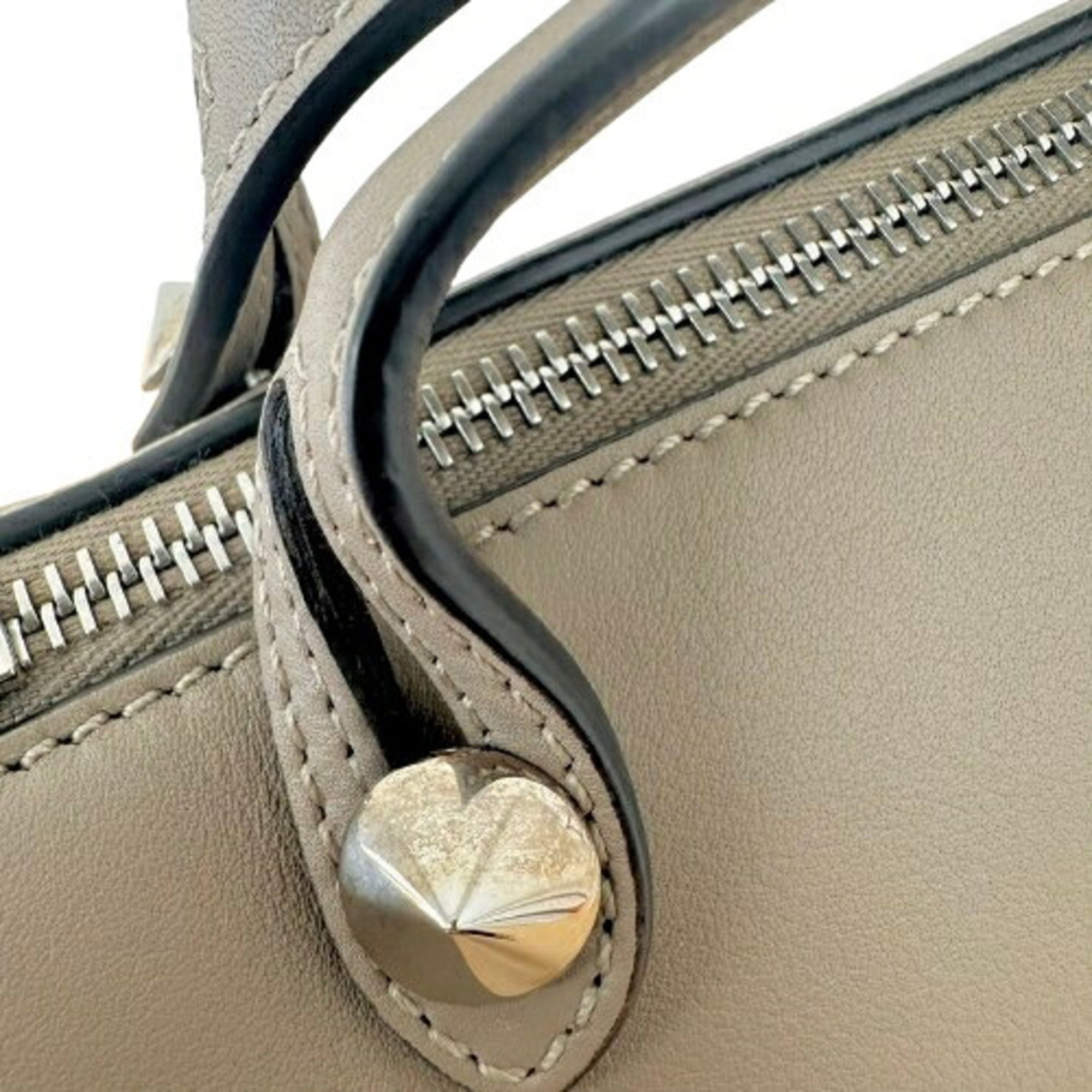 Fendi By The Way Light Gray Leather Handbag Shoulder Bag (Pre-Owned)