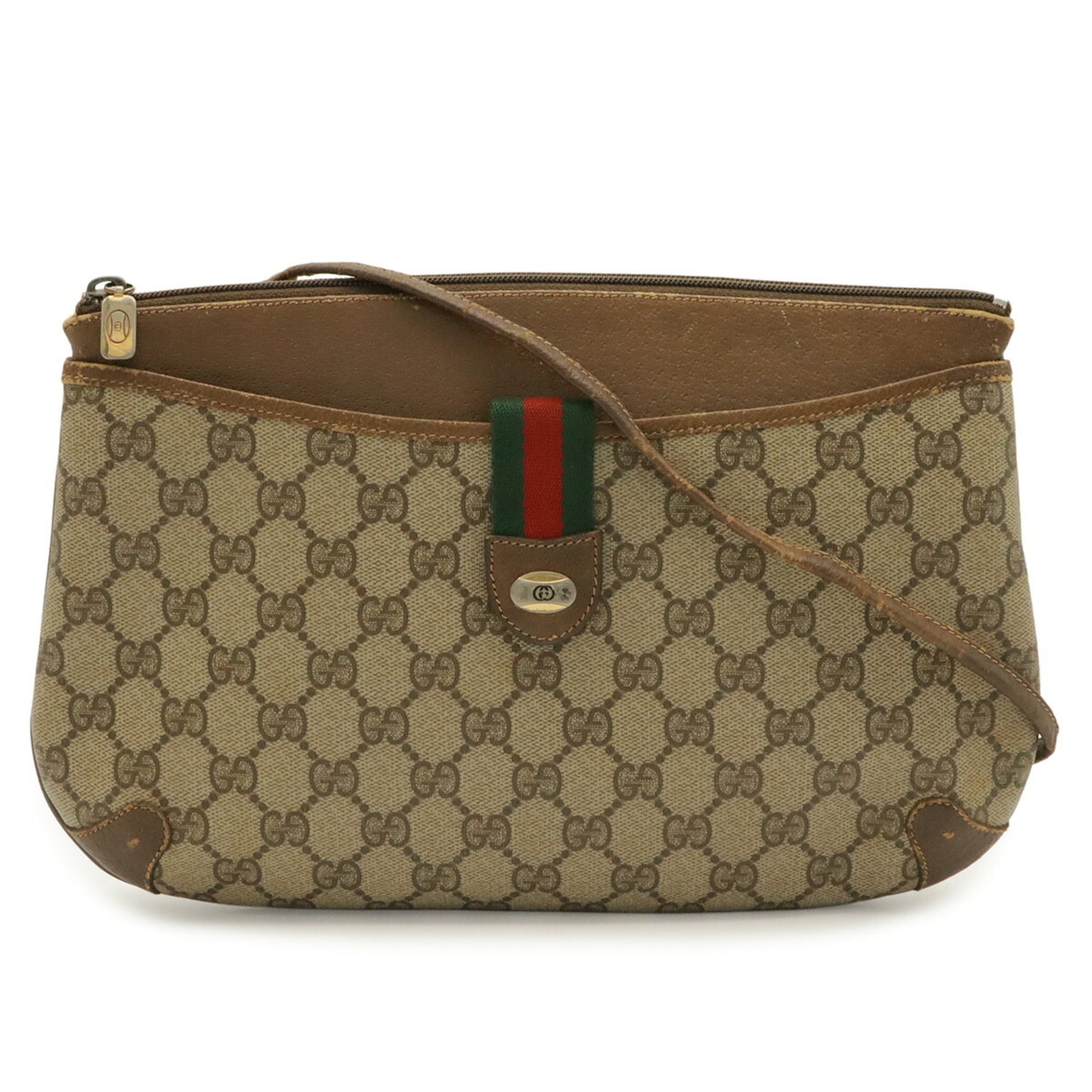 Gucci Beige Brown Coated Canvas Leather Clutch Bag Pochette Shoulder Bag (Pre-Owned)