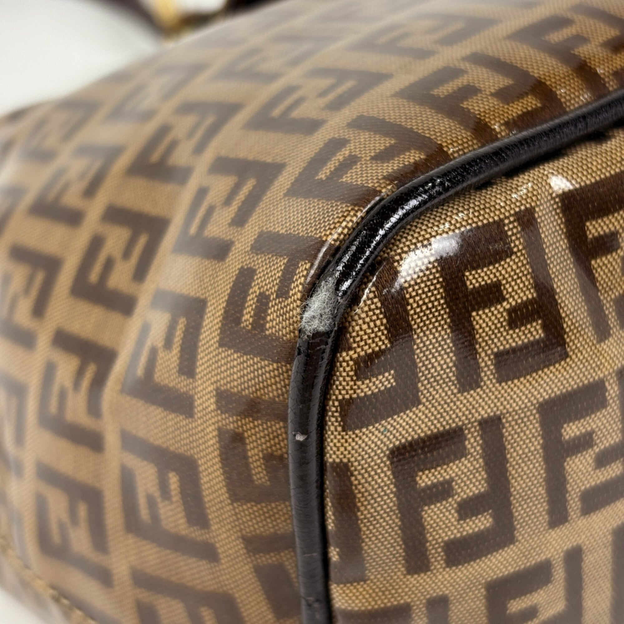 Fendi Zucchino Brown Coated Canvas Leather Handbag Shoulder Bag (Pre-Owned)