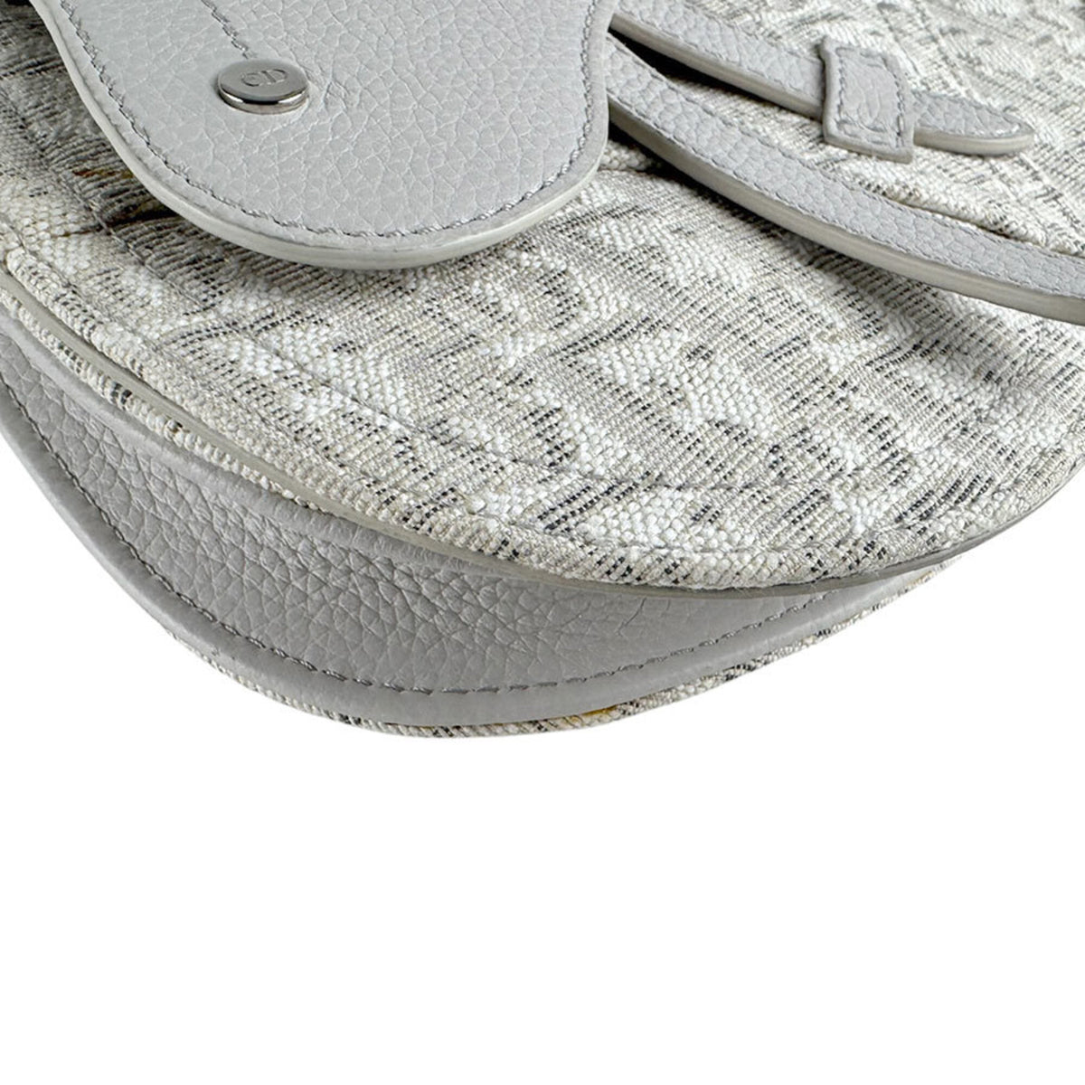 Christian Dior Light Gray Canvas Leather Saddle Bag Shoulder Bag (Pre-Owned)