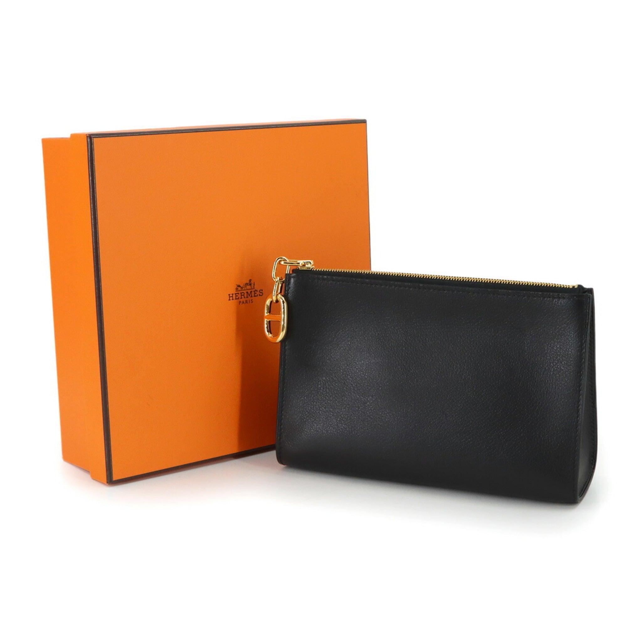 Hermes Black Evercalf Leather Pouch (Pre-Owned)