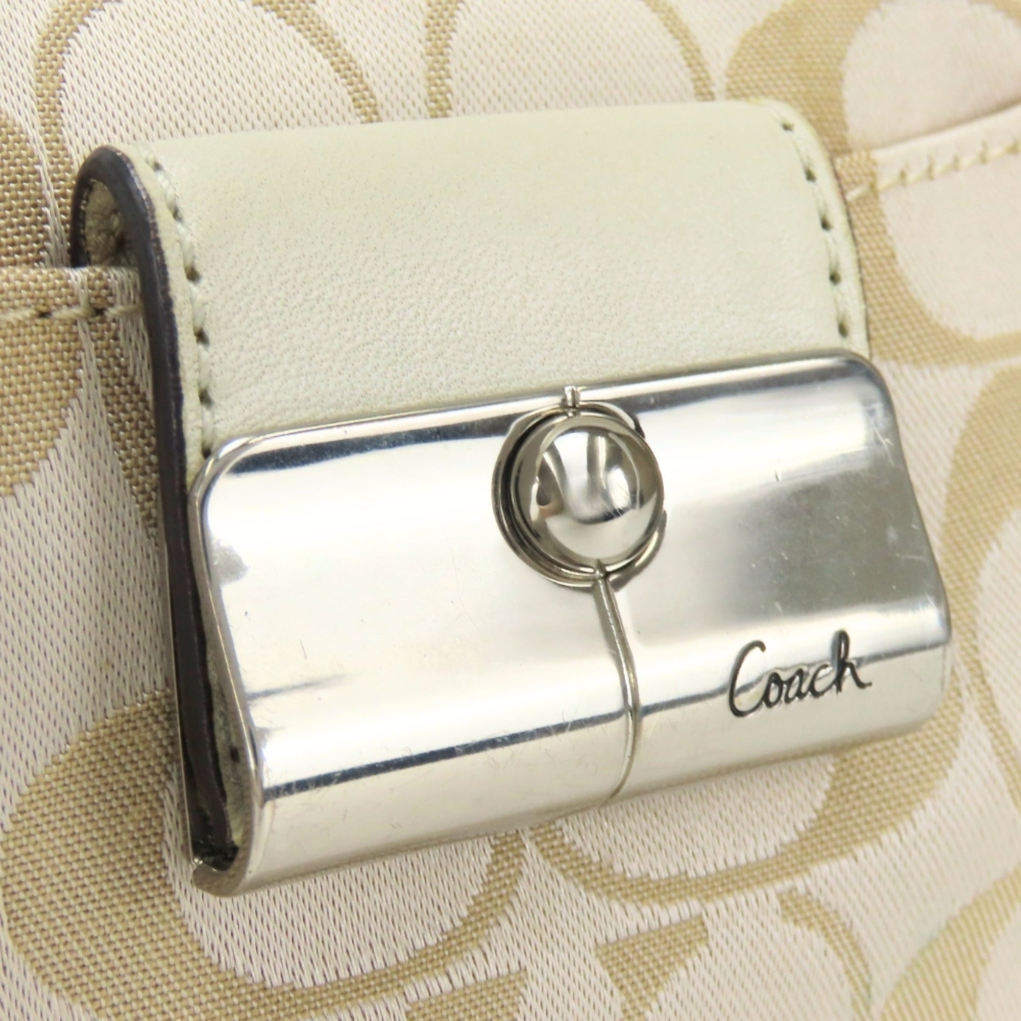 Coach Signature Gold Grayish Canvas Leather Shoulder Bag (Pre-Owned)