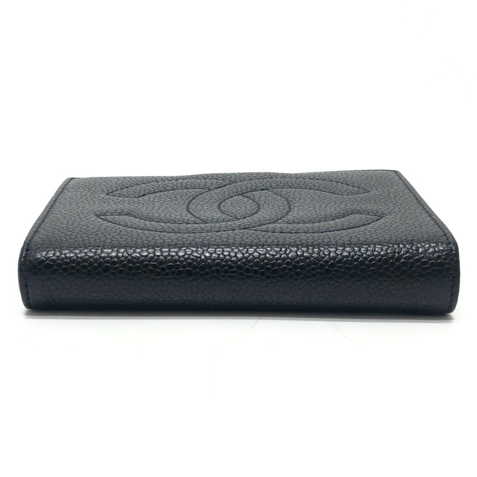 Chanel Black Grained Calfskin Long Wallet (Bi-Fold) (Pre-Owned)