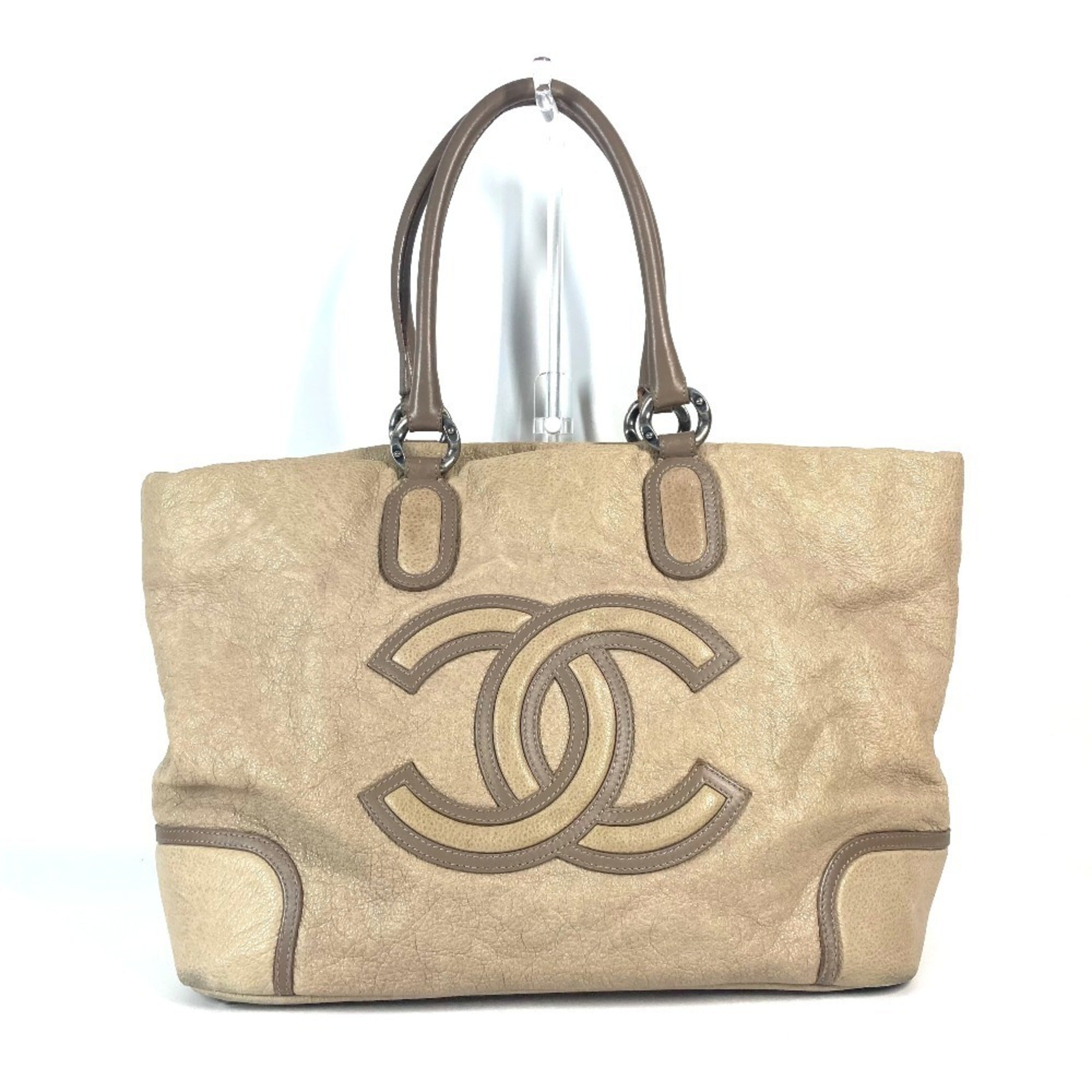 Chanel Beige Leather Shoulder Bag Tote Bag (Pre-Owned)