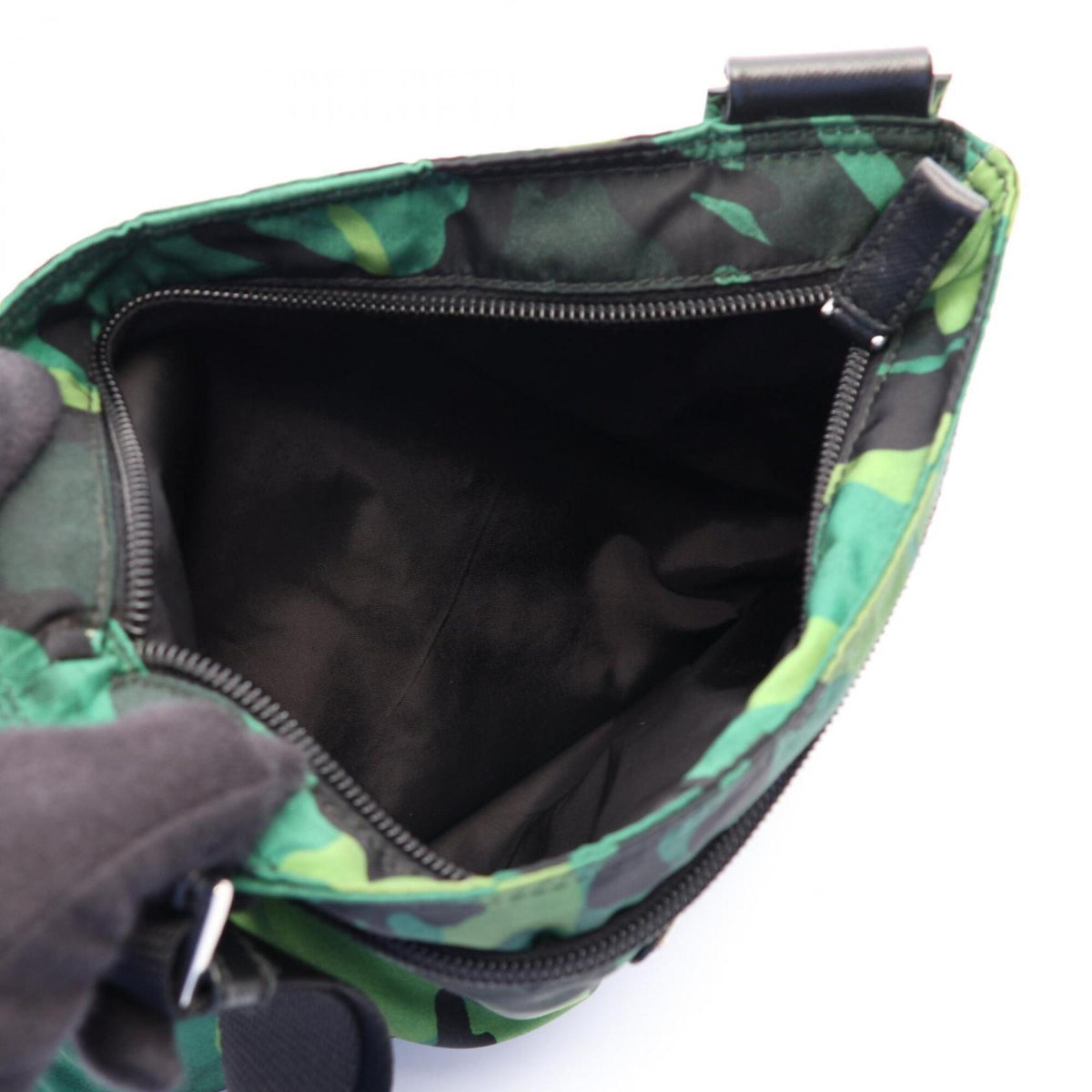 Prada Black Green Nylon Leather Handbag Shoulder Bag (Pre-Owned)