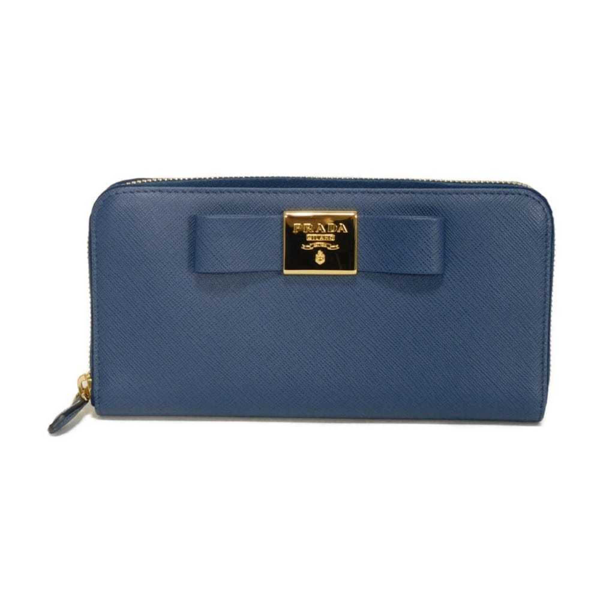 Prada Blue Saffiano Long Wallet (Bi-Fold) (Pre-Owned)