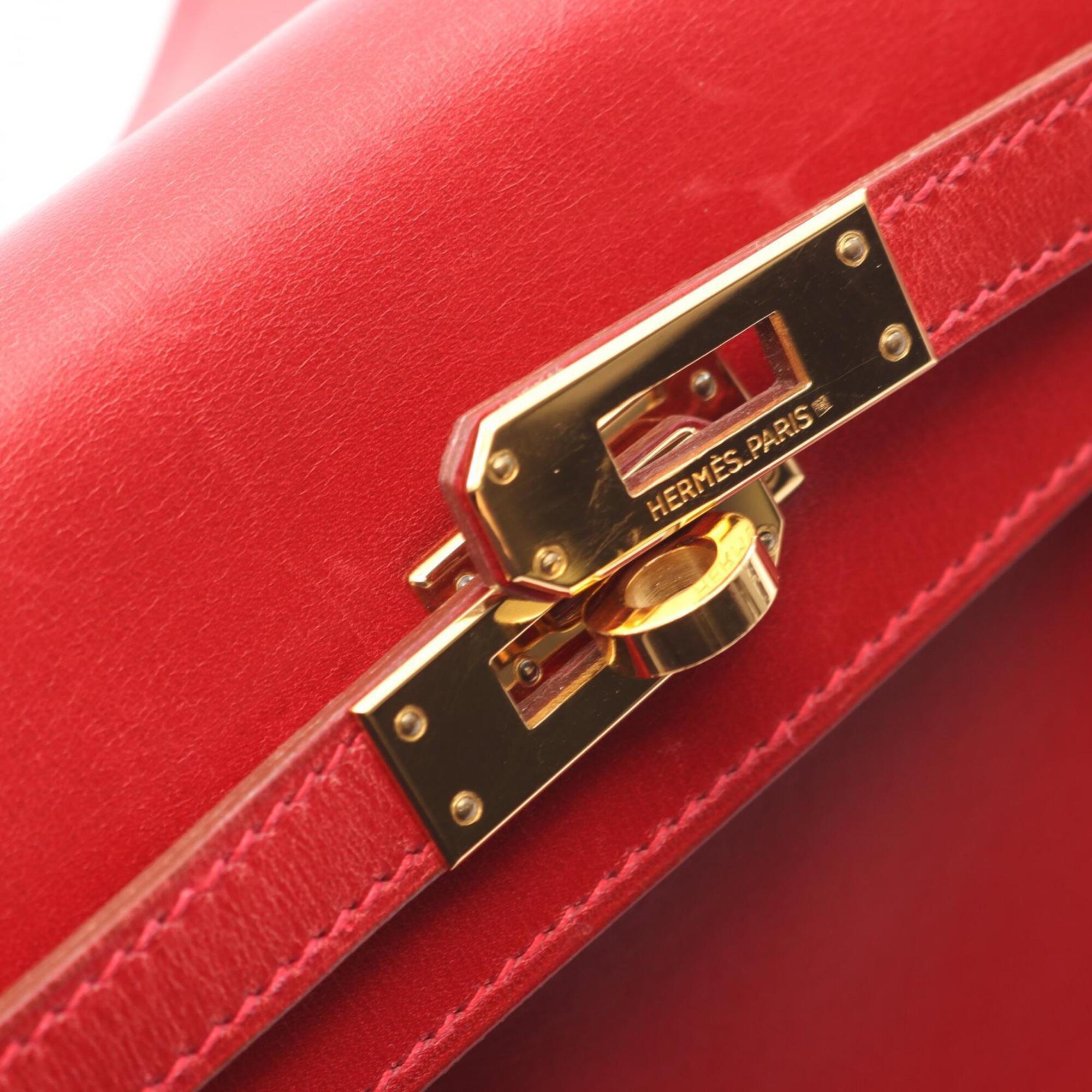 Hermes Red Color Box Calf Leather Leather Backpack Handbag (Pre-Owned)