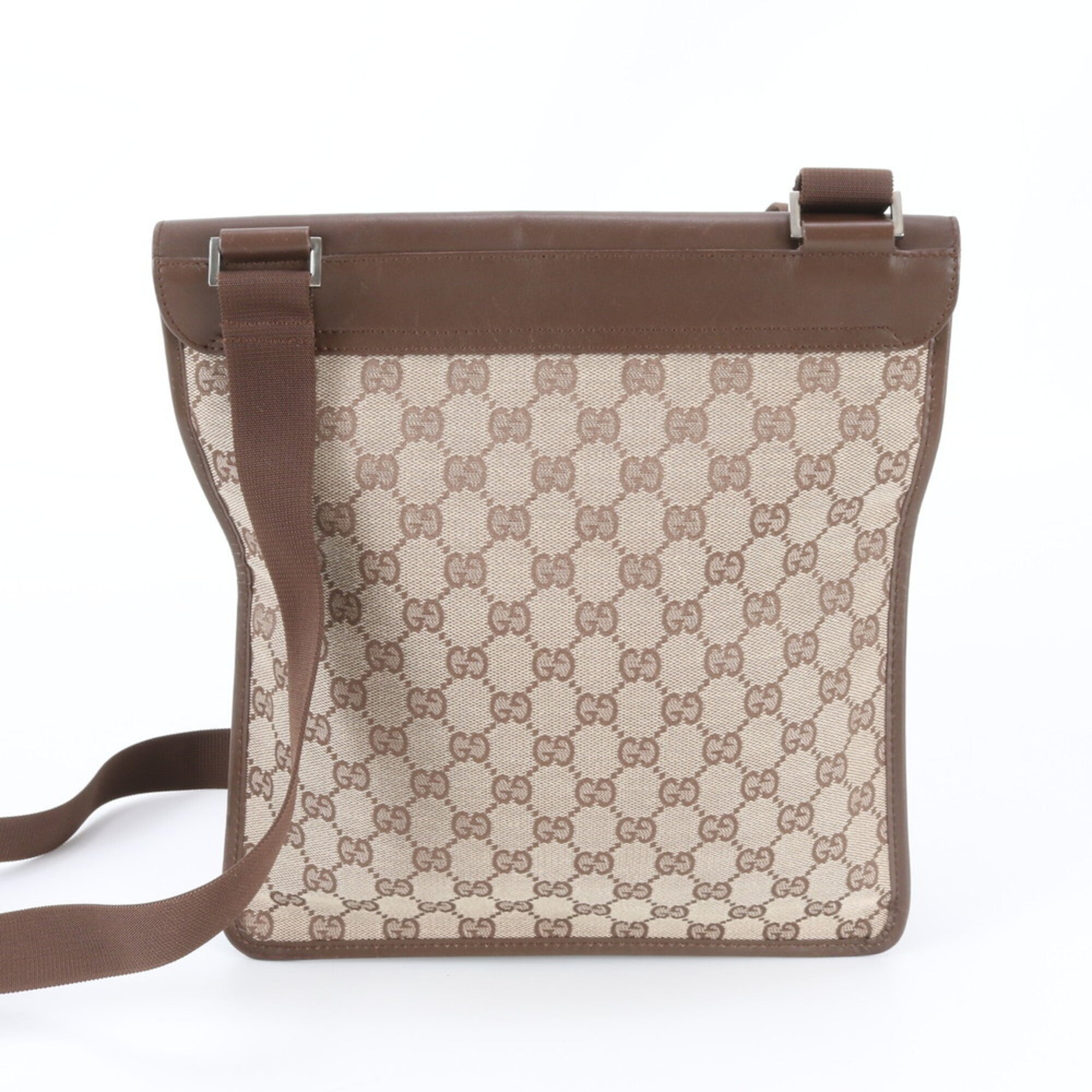 Gucci Gg Canvas Brown Gg Canvas Leather Shoulder Bag (Pre-Owned)